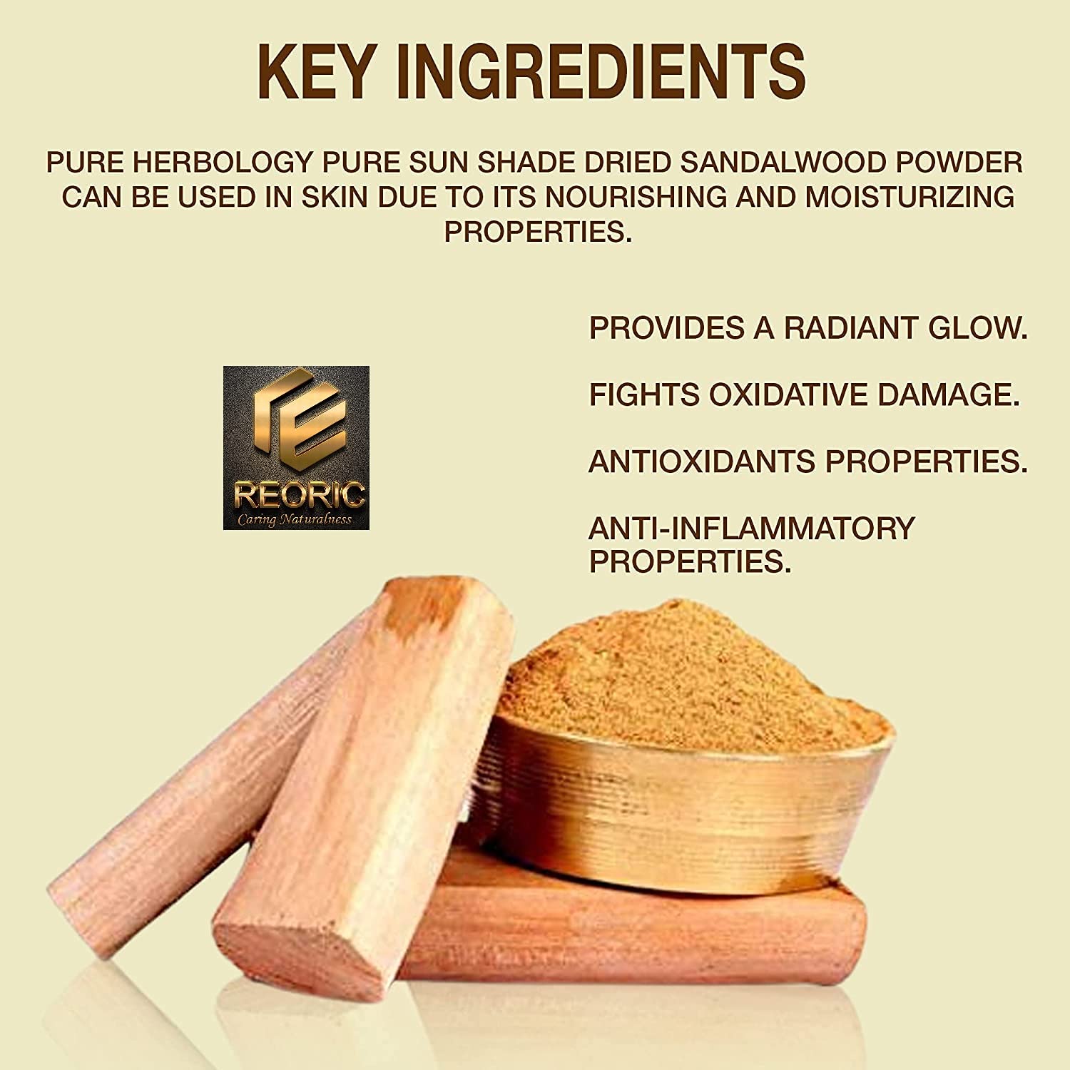 Organic Sandalwood Powder (Chandan) 100g - Pure & Natural for Skin Care, Face Masks, Body Scrubs & Puja Rituals - Reoric Premium Quality
