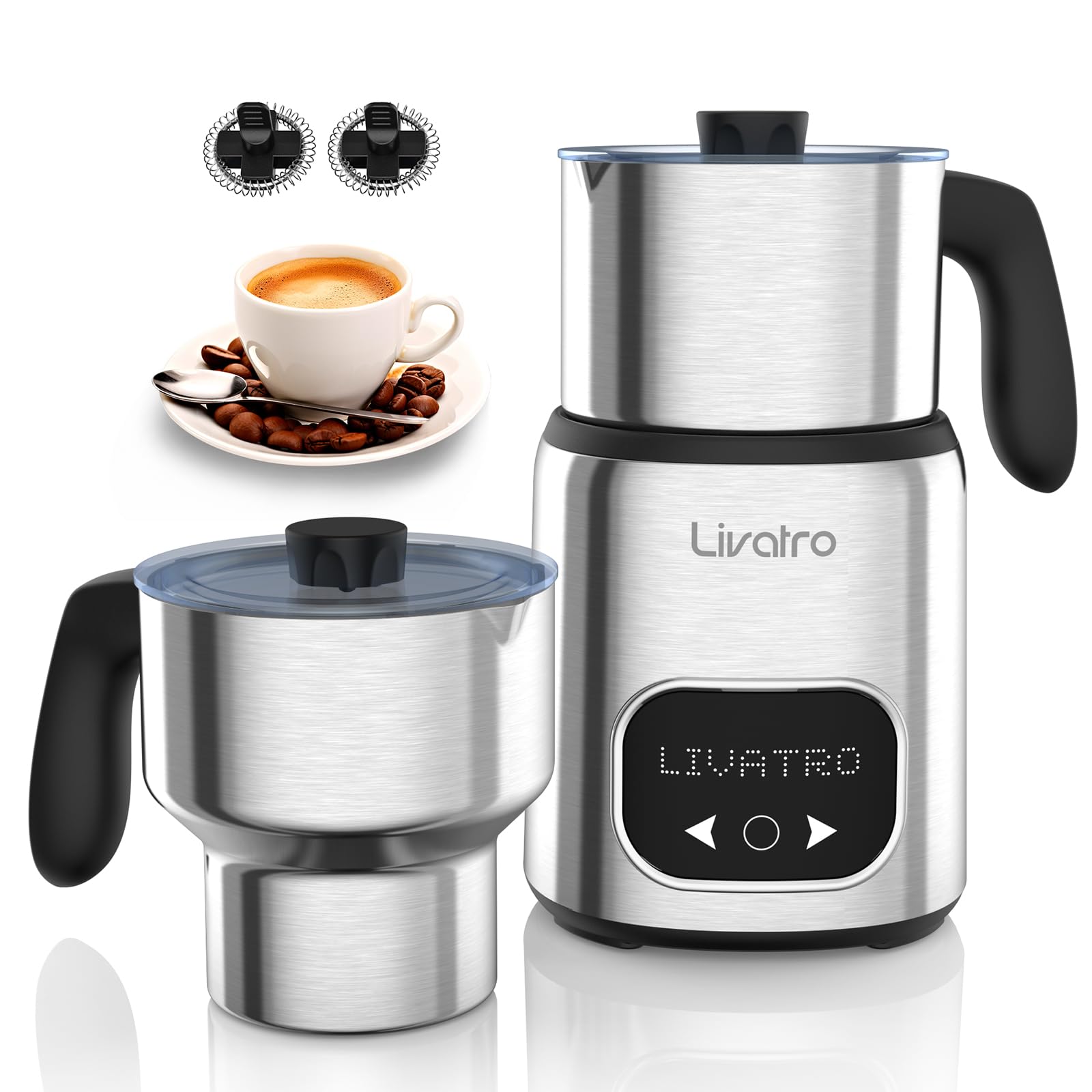 14-in-1 Electric Milk Frother and Steamer with Dual Detachable Cups (21oz & 13.5oz) - IH Fast Heating Milk Warmer for Lattes, Cappuccinos, Hot Chocolate - Smart Memory Function, Dishwasher Safe - Perfect for Home Coffee Bars, Office Use, and Gift Giving