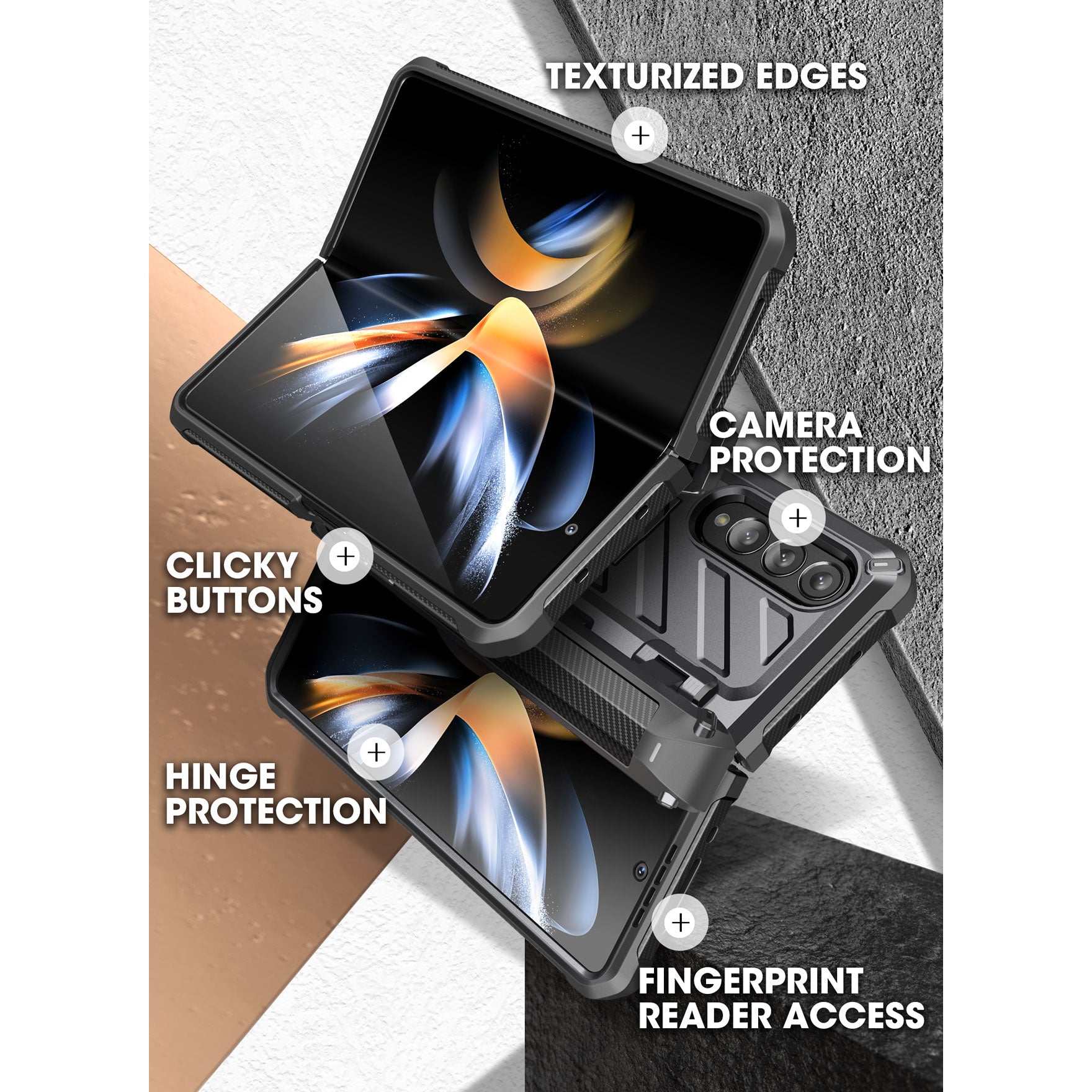 Samsung Galaxy Z Fold4 Unicorn Beetle PRO Rugged Protective Case with S Pen Holder - Shockproof & Scratch Resistant Cover for Work, Travel & Outdoor Activities (Black)