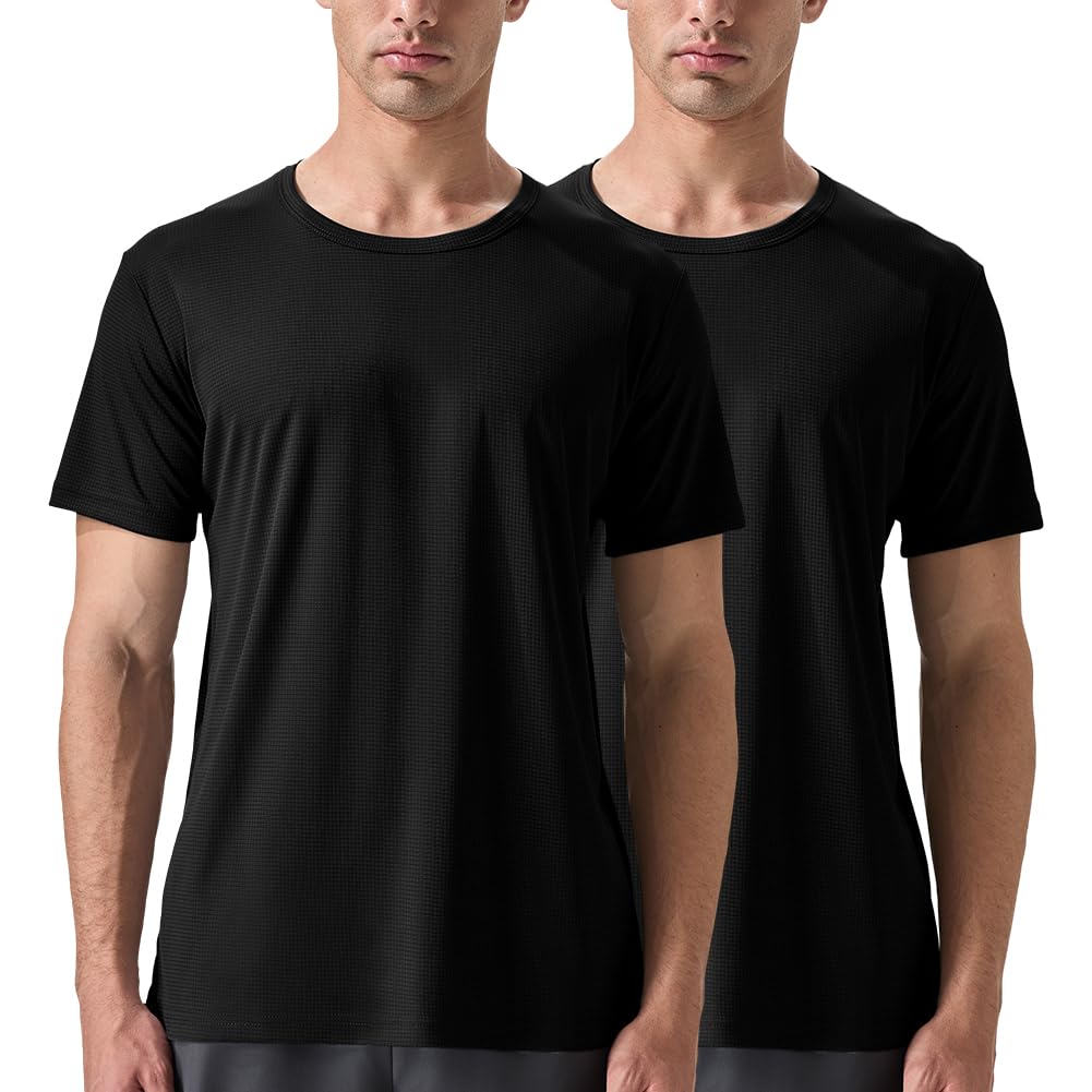 Men's 2 Pack Lightweight Crew Neck Athletic Running Short Sleeve T-Shirts - Breathable Quick-Dry Gym Workout Tee Shirts for Men - Perfect for Running, Training & Casual Wear