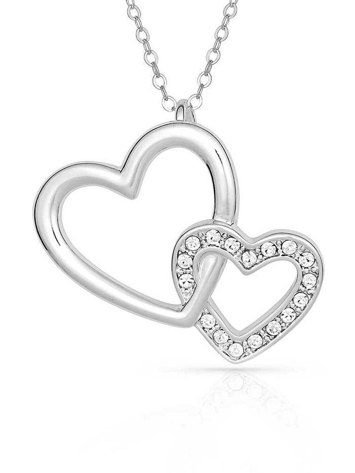 Montana Silversmiths NC61120 Women's Double Heart Crystal Necklace in Sterling Silver - Perfect for Valentine's Day Gifts & Anniversary Presents