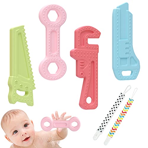 4 Pack Soft Silicone Baby Teething Toys Set - Safe Chew Toys for 3-12 Months Boys & Girls | Easy to Hold & Clean | Early Education Teether Gift for Infants | Perfect for Soothing Sore Gums & Sensory Development