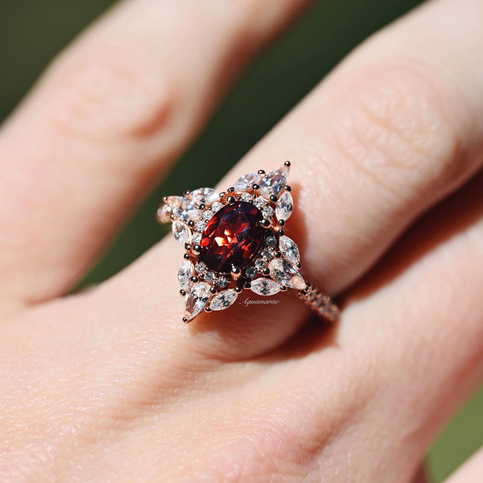 Stella Natural Red Garnet Ring 14K Rose Gold Vermeil - Elegant Jewelry for Women, Perfect for Weddings, Anniversaries & Special Occasions