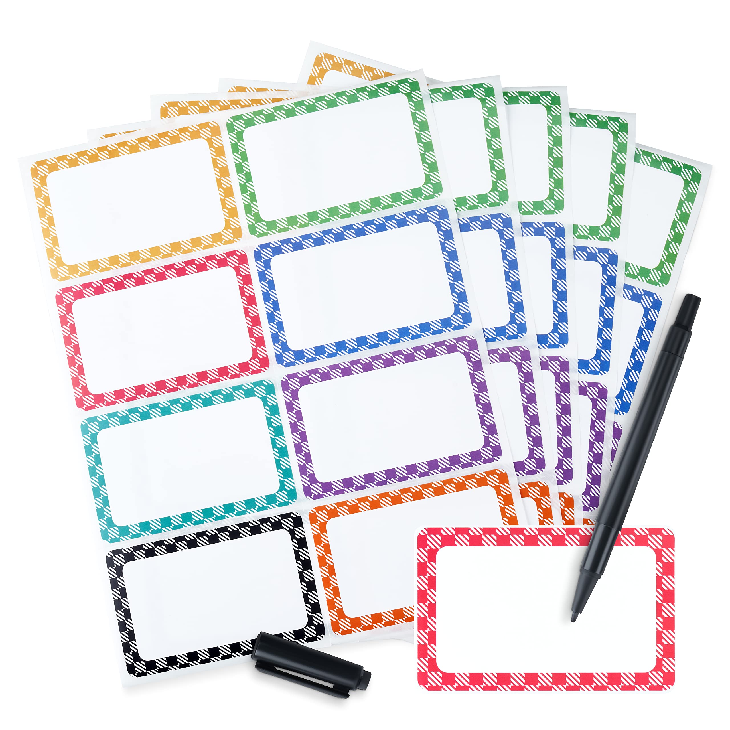 352 Pcs Waterproof Name Tags Stickers for Clothes (3.5 x 2.25 Inches) - Colorful Border, Strong Adhesive Fabric Labels for School, Office, Camp & Events - Ideal for Organizing Kids Clothes, Uniforms & Luggage Tags