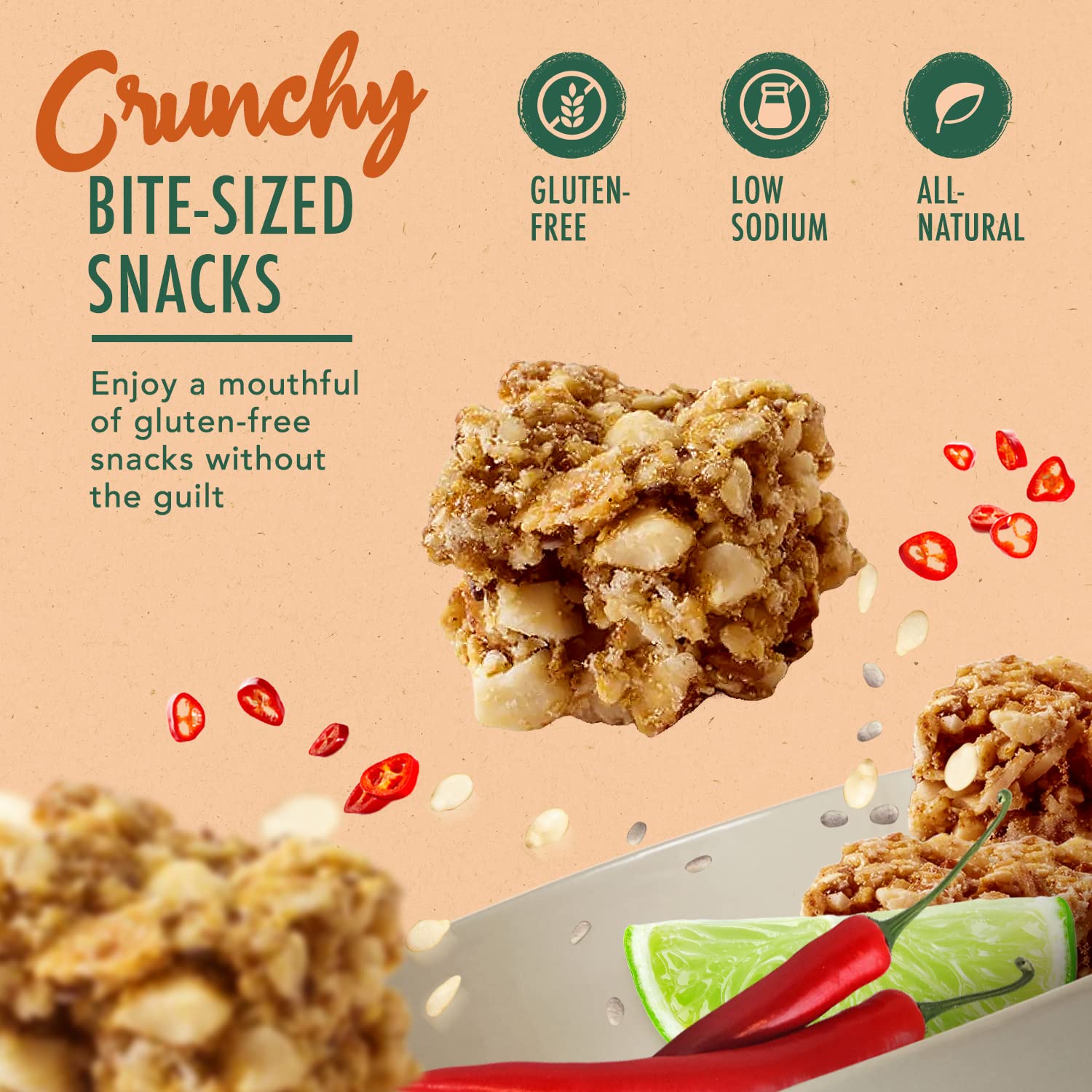 Melissa's Clean Snax® Gluten-Free Healthy Snacks with Chia & Flaxseed - All Natural, No Artificial Flavors, Low Sodium Crispy Snacks - Chile Lime Flavor (5 Pack) | Perfect for On-the-Go, Office Snacking & Healthy Lifestyle