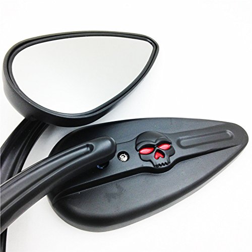 SMT-Skull Flame Side Mirrors for Harley-Davidson 1984-2014 Models - Universal Fit for Most H-D Bikes Including FXDWG2 - Black Custom Motorcycle Accessories - Perfect for Cruiser and Chopper Style Upgrades