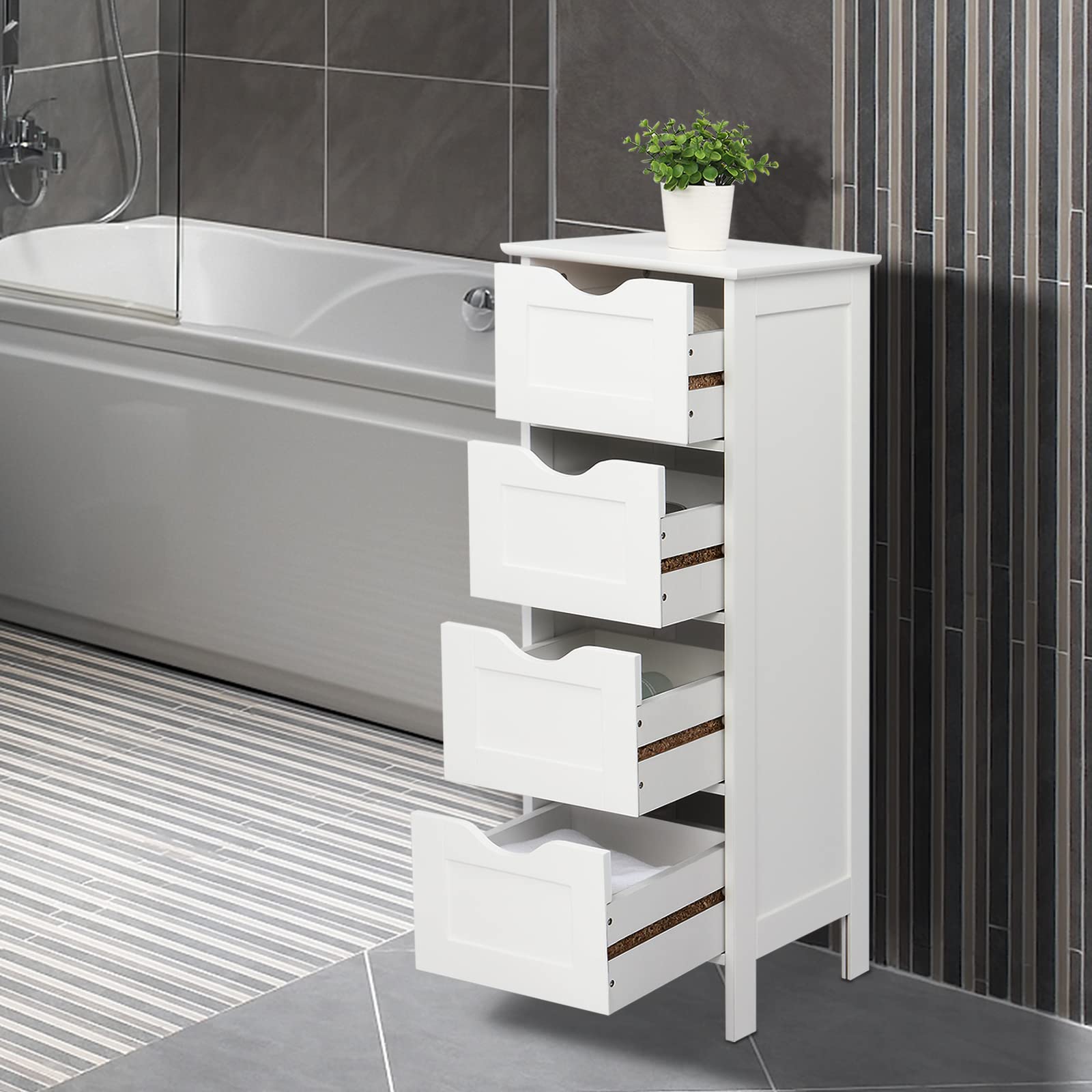 Freestanding Bathroom Floor Cabinet with 4 Drawers - White Storage Organizer for Bathroom, Bedroom & Living Room (11.8