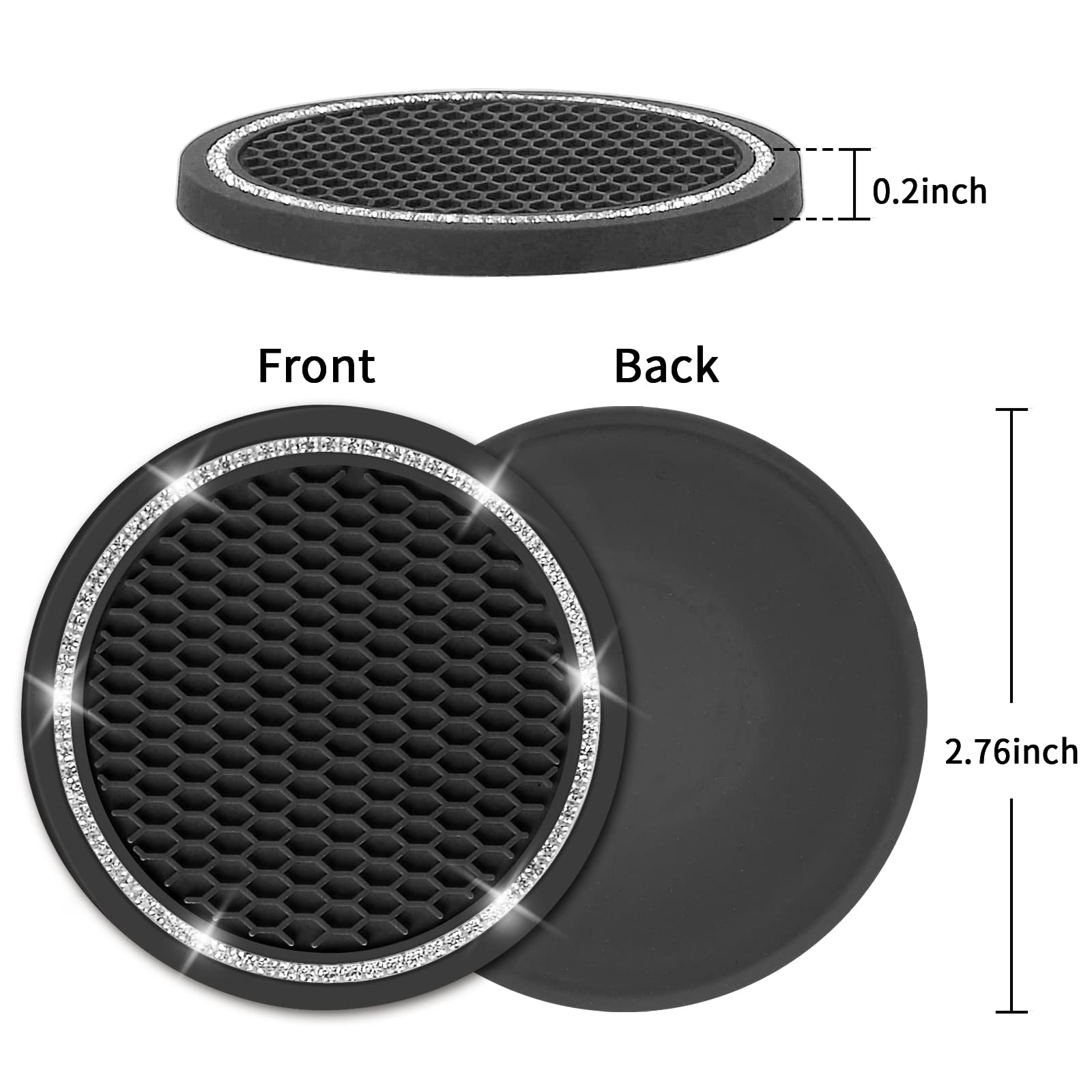 Premium 4-Pack Universal Car Coasters - Crystal Rhinestone Cup Holder Coasters for Cars, 2.75