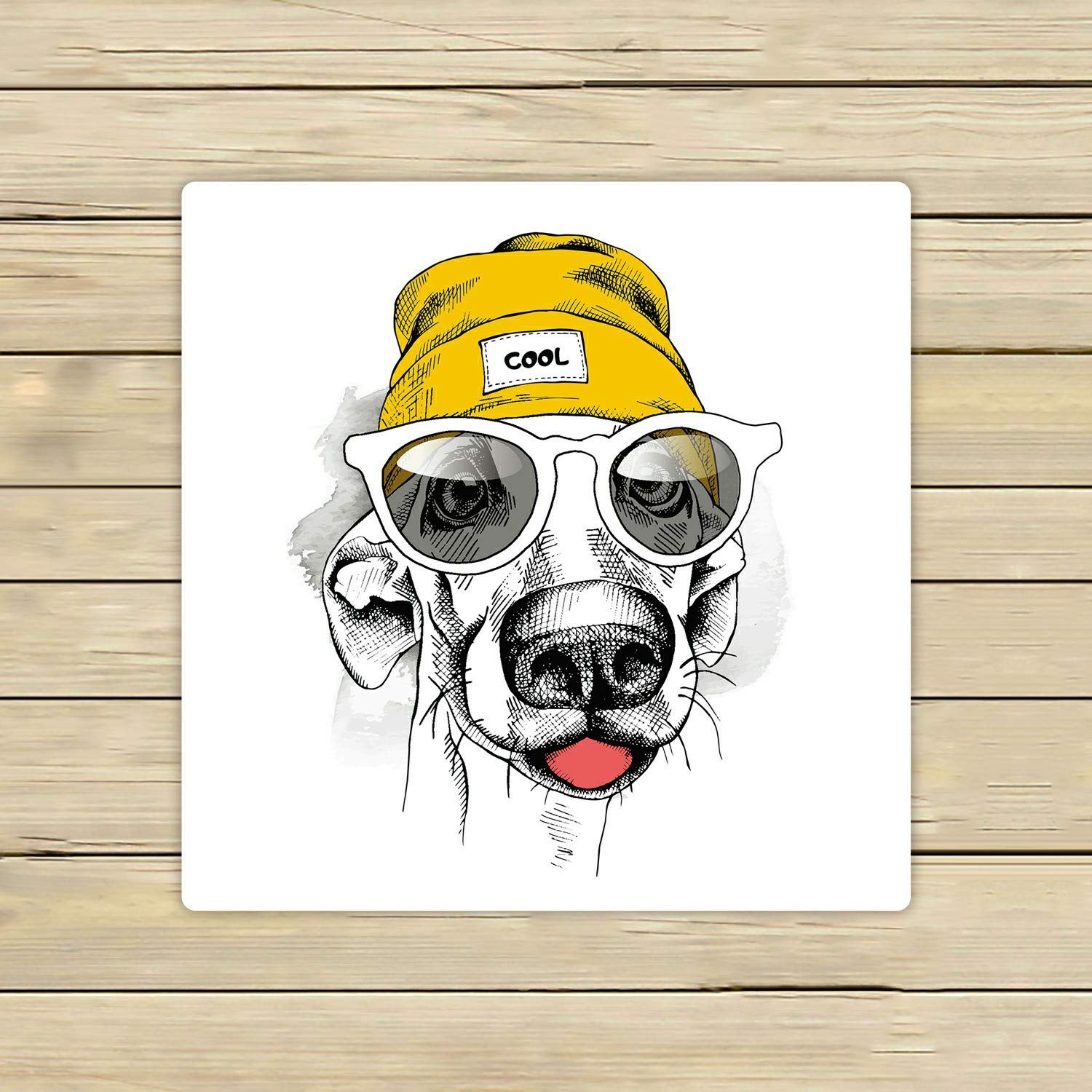 Stylish Yellow Hipster Hat & Glasses Portrait Dog Beach Towel - 13x13 Inch Soft Bath & Shower Towel for Pets, Home, Outdoor Travel & Pool Parties