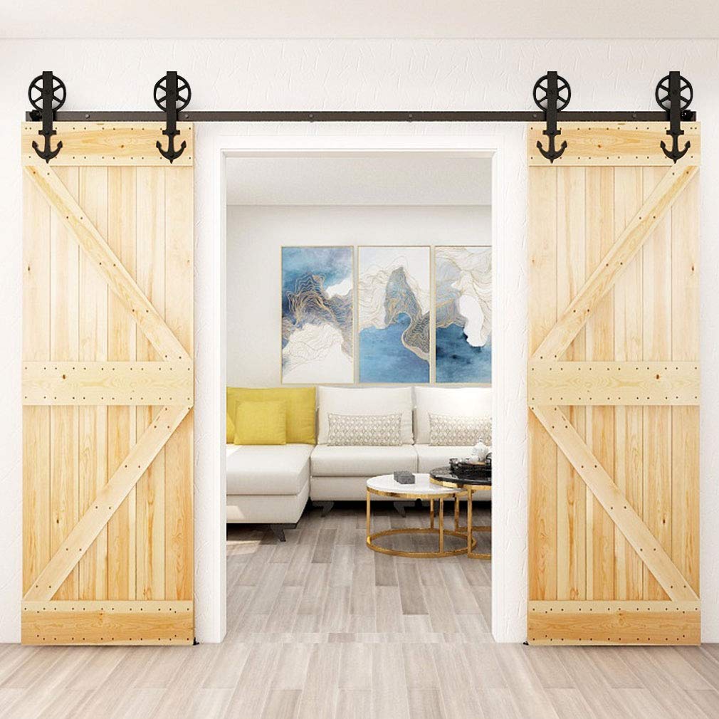 CCJH 7FT Heavy Duty Sliding Barn Door Hardware Kit - Smooth & Quiet Operation, Easy Installation for 21