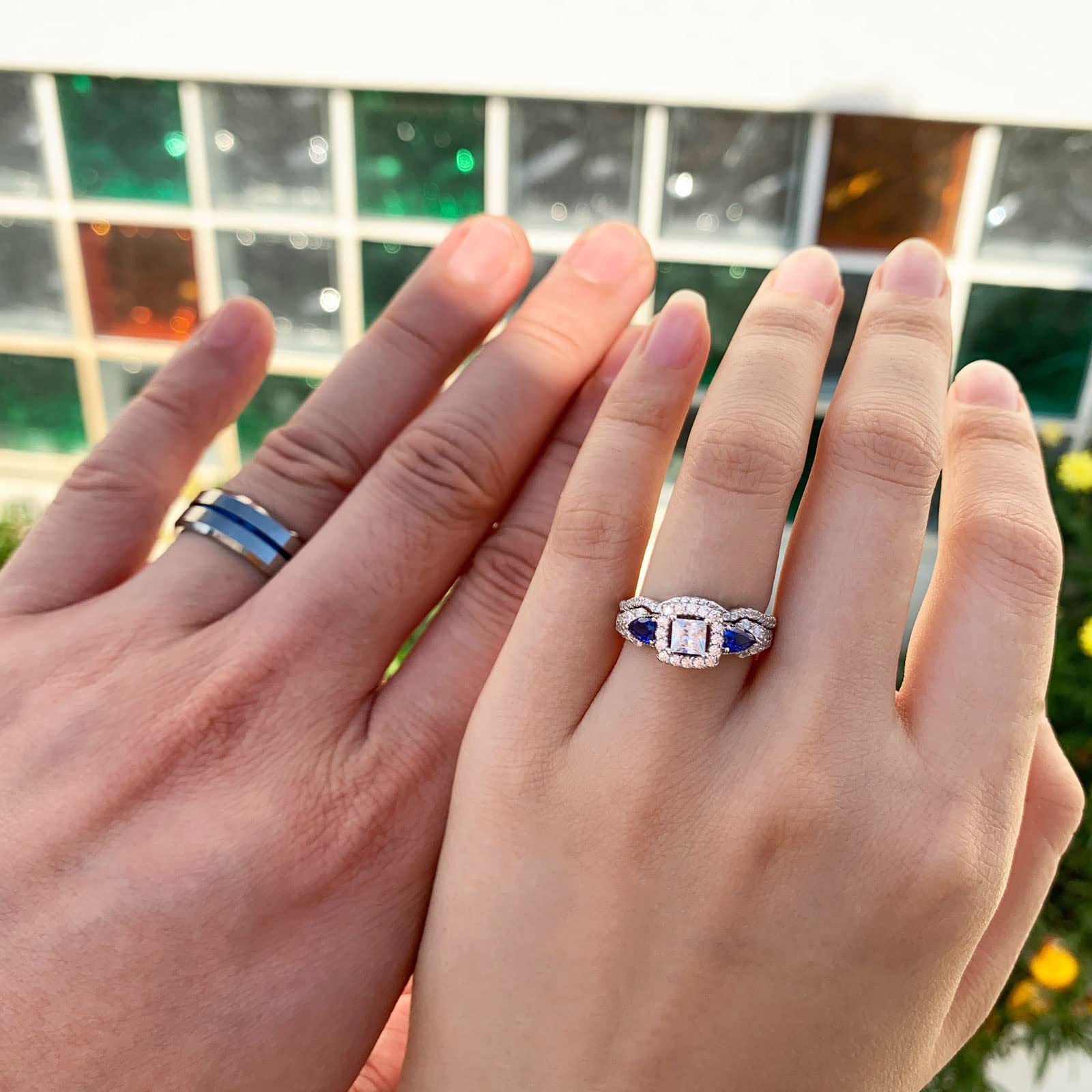 Couple Wedding Rings Set - Sterling Silver & Tungsten Bands for Him & Her | Engagement, Anniversary Gift
