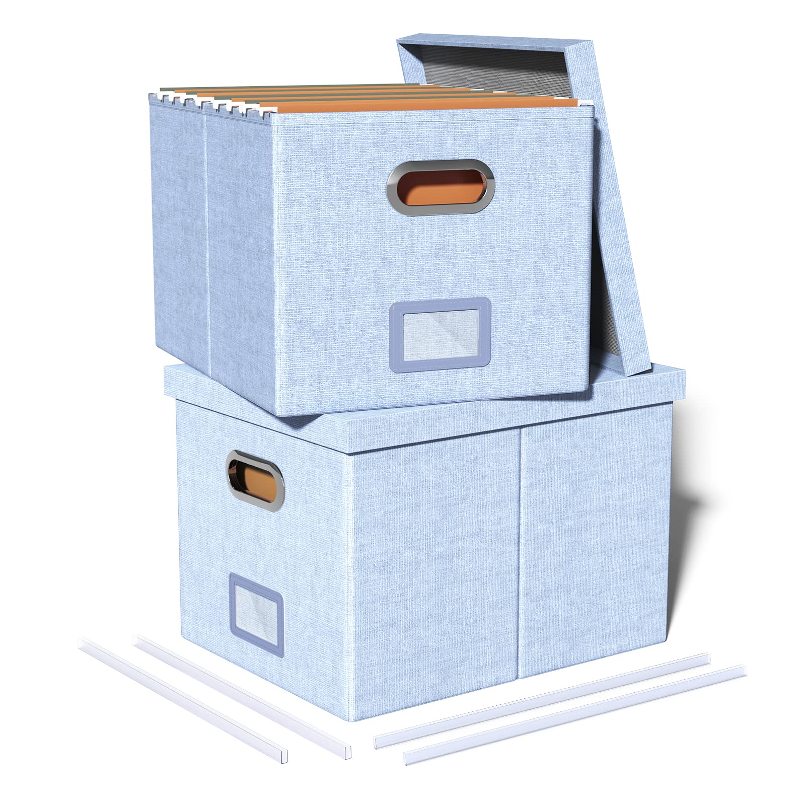 2 Pack Portable File Storage Organizer Box with Lid - Letter/Legal Size File Folder Organizer for Office, Home & School - Sky Blue Document Filing Box for Paperwork, Records & Supplies Storage