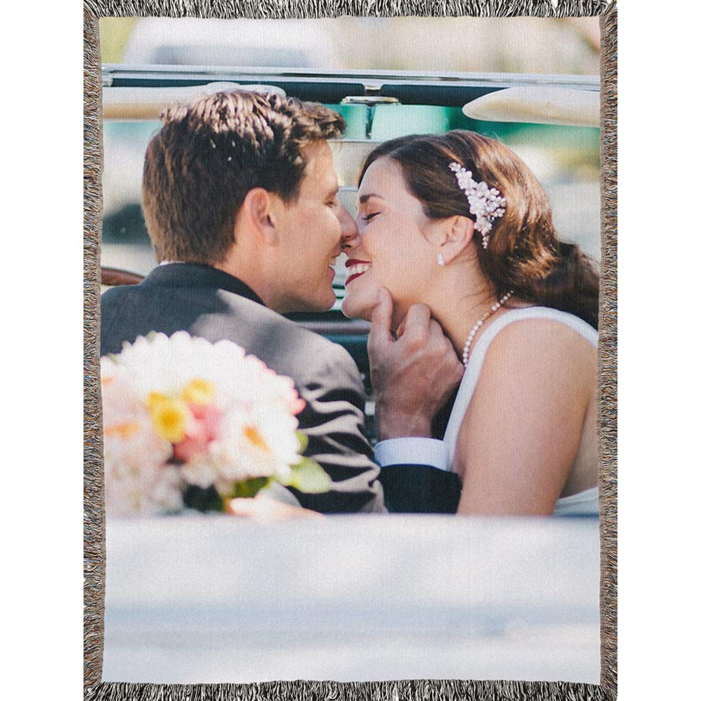 Custom Personalized Woven Blanket with Your Photo - 100% Soft Cotton, 60'' x 80'' - Perfect for Home Decor, Wedding Gifts & Cozy Family Keepsakes