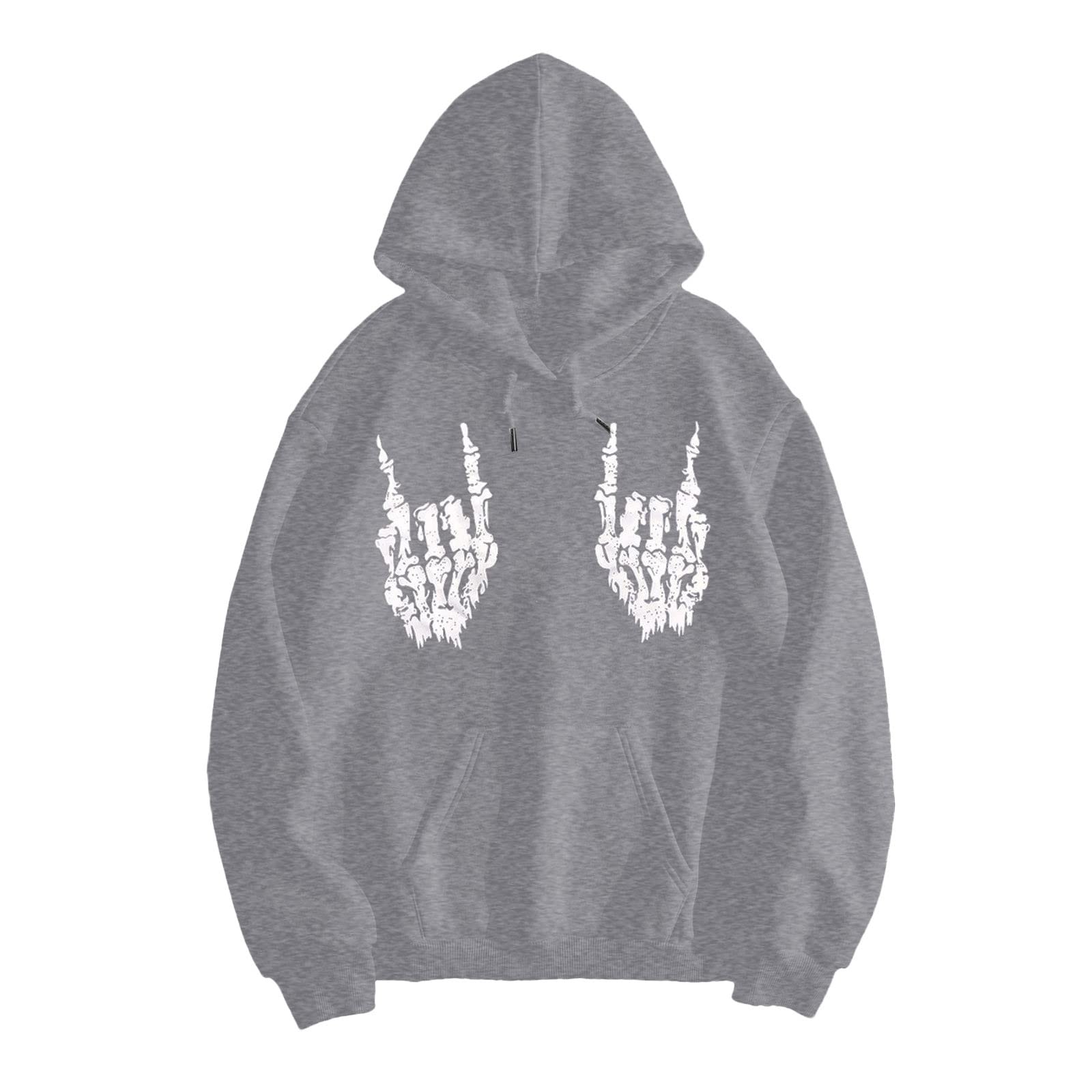 Gothic Skeleton Print Women's Casual Long Sleeve Hoodie Pullover - Gothic Style Halloween, Christmas & New Year's Eve Party Outfits for Women