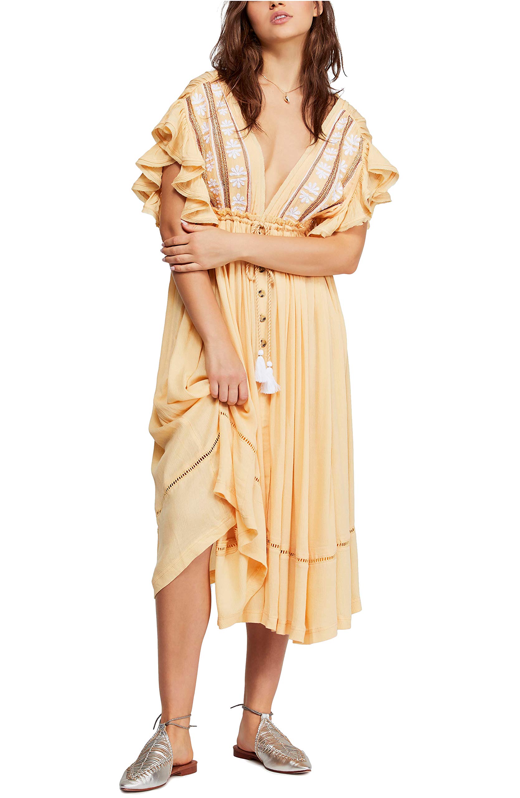 Free Women's Boho Floral Maxi Dress - Long Sleeve Bohemian Summer Beach Dress for Women, Perfect for Vacations, Music Festivals & Date Nights