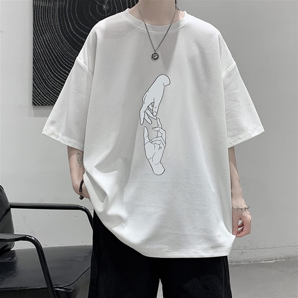 Breathable Printed Men's Summer T-Shirt - Short Sleeve Casual Loose Fit Cotton Tee (White, XL) for Outdoor Activities & Beach Vacations