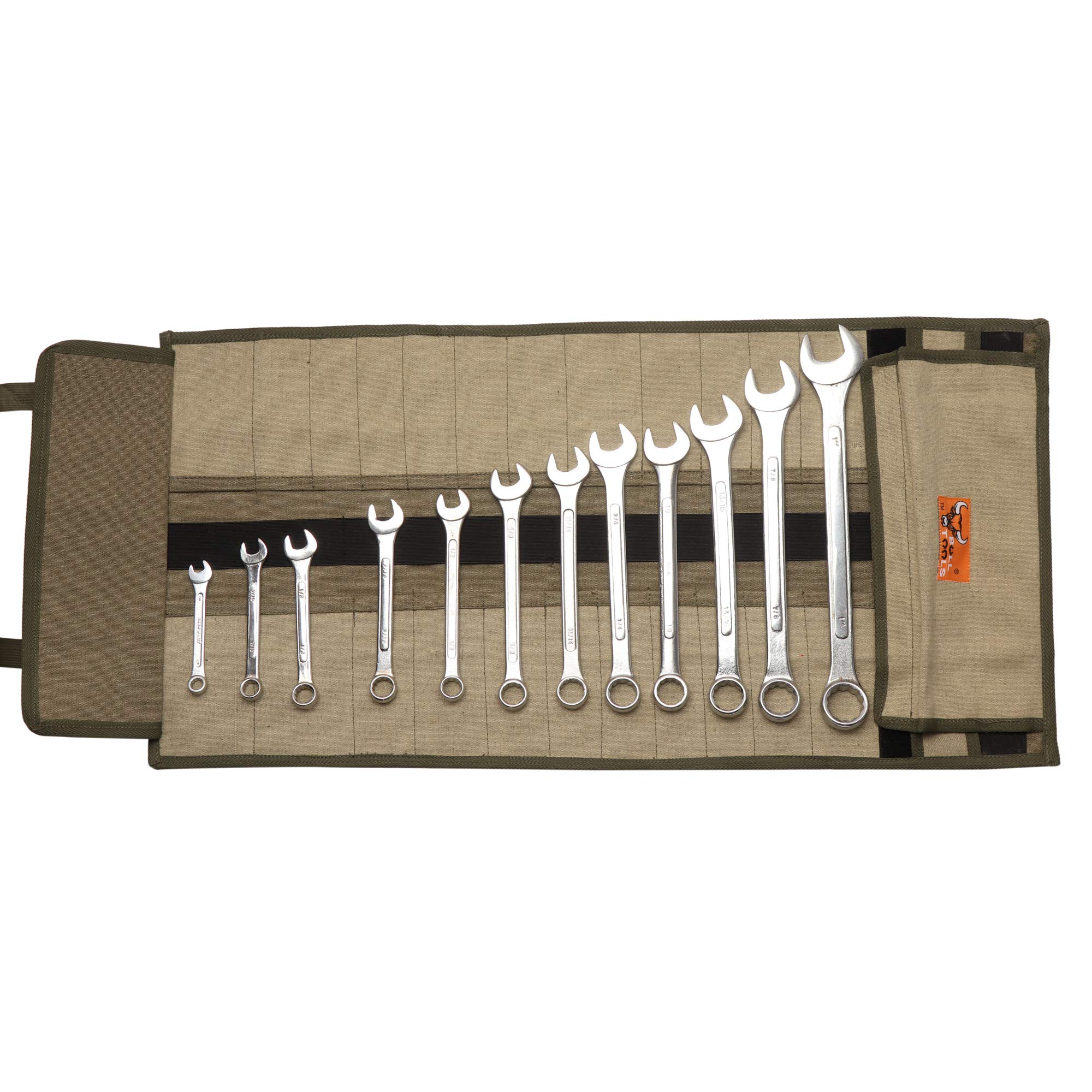 35-Pocket Heavy Duty Wrench Pouch - Metric & Standard Tool Organizer Roll-Up Bag - 100% Cotton Canvas Tool Storage (Sand Washed Olive Drab) - Perfect for Mechanics, DIY Projects & Workshop Organization (Tools Not Included)