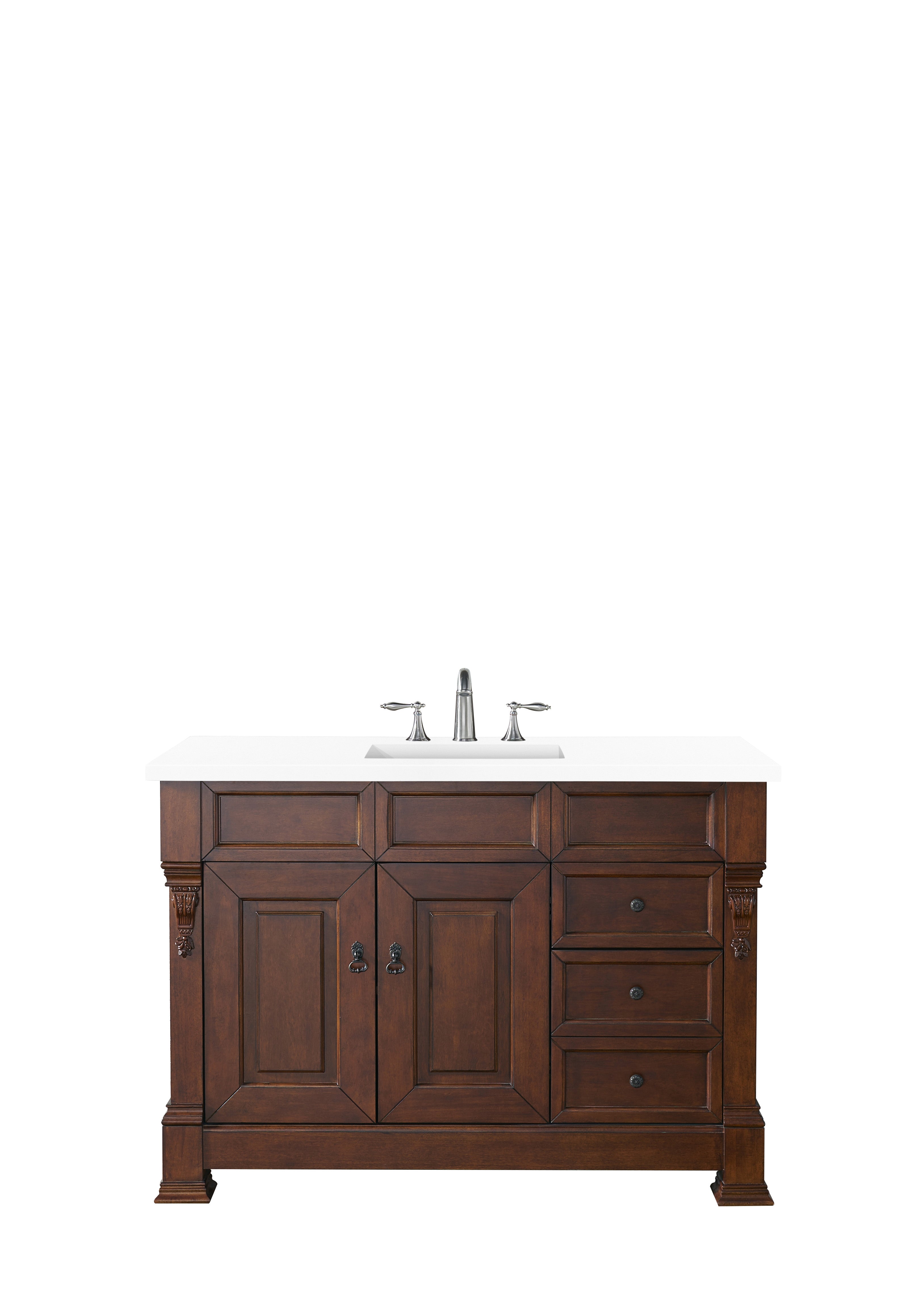 Brookfield 48 Inch Single Bathroom Vanity with Warm Cherry Finish & 3CM White Zeus Quartz Countertop - Perfect for Modern Master Bathrooms & Guest Suites