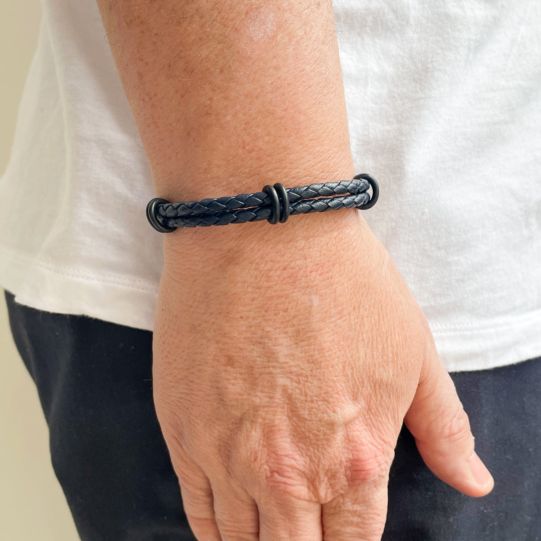 Elba Navy Blue Braided Leather Stack Bracelet for Women - Adjustable Wrist Jewelry for Casual & Formal Outfits | Gift Idea for Her