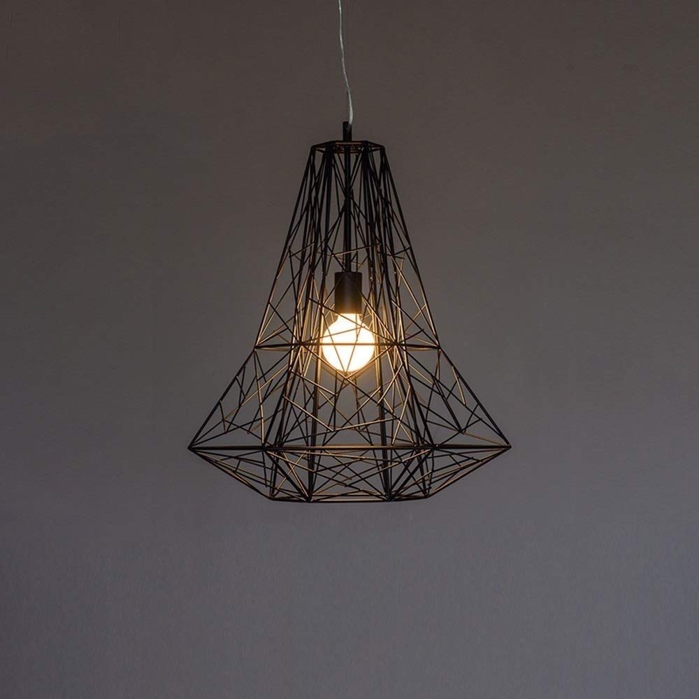 Nordic Retro Iron Cage Pyramid Pendant Lamp - Geometric Wrought Iron Diamond Chandelier with E27 Base for Cafe, Restaurant, Bar & Bedroom Lighting - Perfect for Modern and Vintage Interior Decor