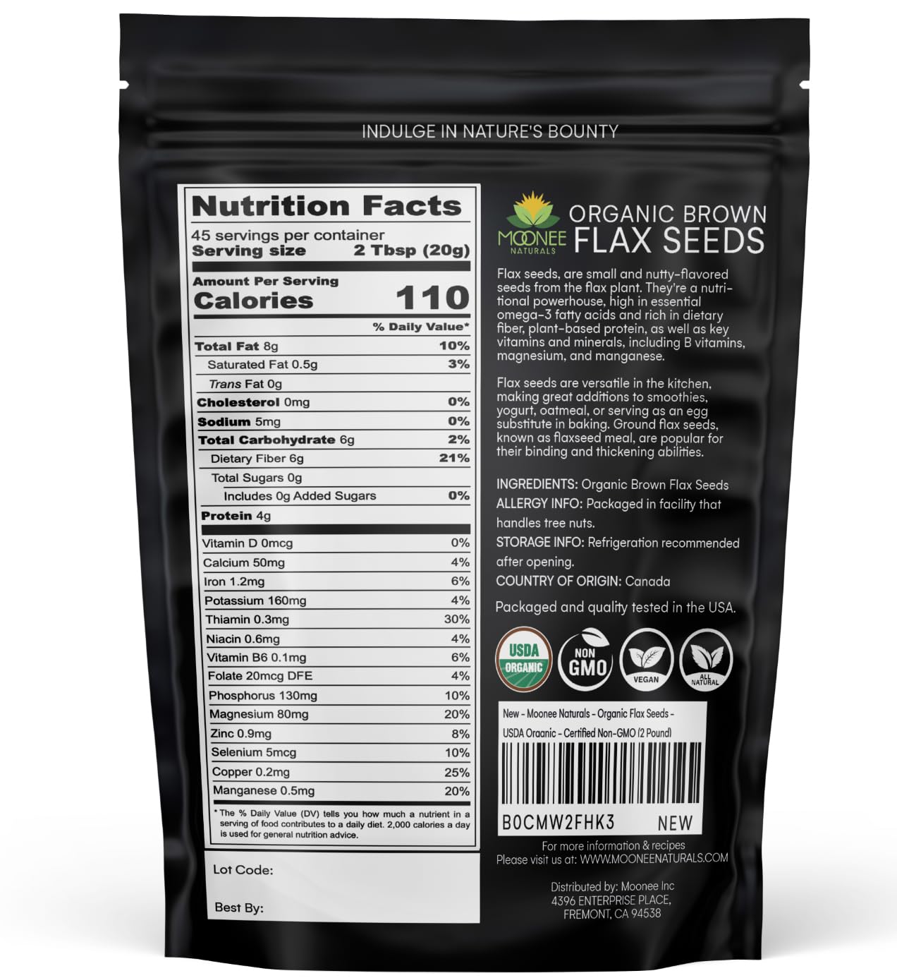 Organic Flax Seeds (2 Pound) - USDA Certified, Non-GMO, Rich in Omega-3 - Perfect for Smoothies, Baking & Healthy Breakfast Bowls
