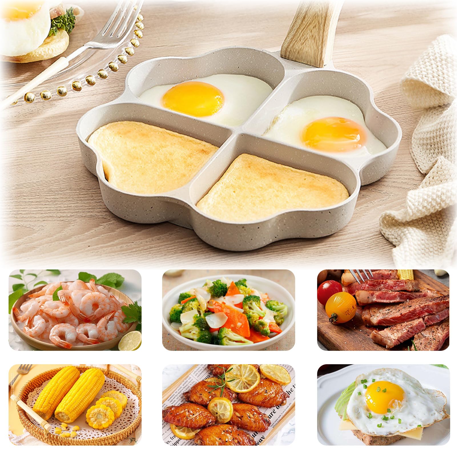 Bocguy Nonstick Heart-Shaped Pancake Pan - 4 Hole Aluminum Griddle for Pancakes, Eggs, Burgers - Induction & Gas Stove Compatible - Perfect for Breakfast, Brunch, and Family Cooking