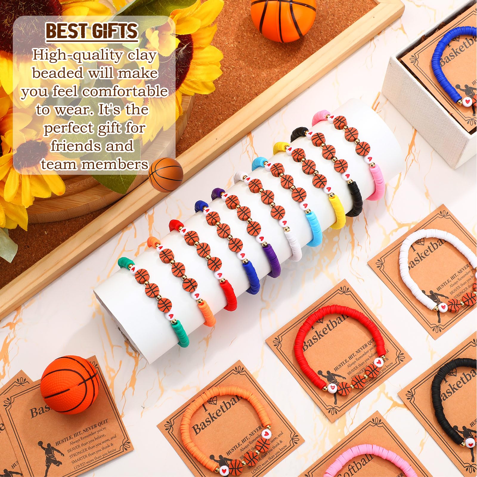 20 Pack Basketball Bracelets for Players & Fans - Motivational Sports Wristbands with Inspirational Cards - Perfect Team Gifts for Basketball Games, Training & Fan Support