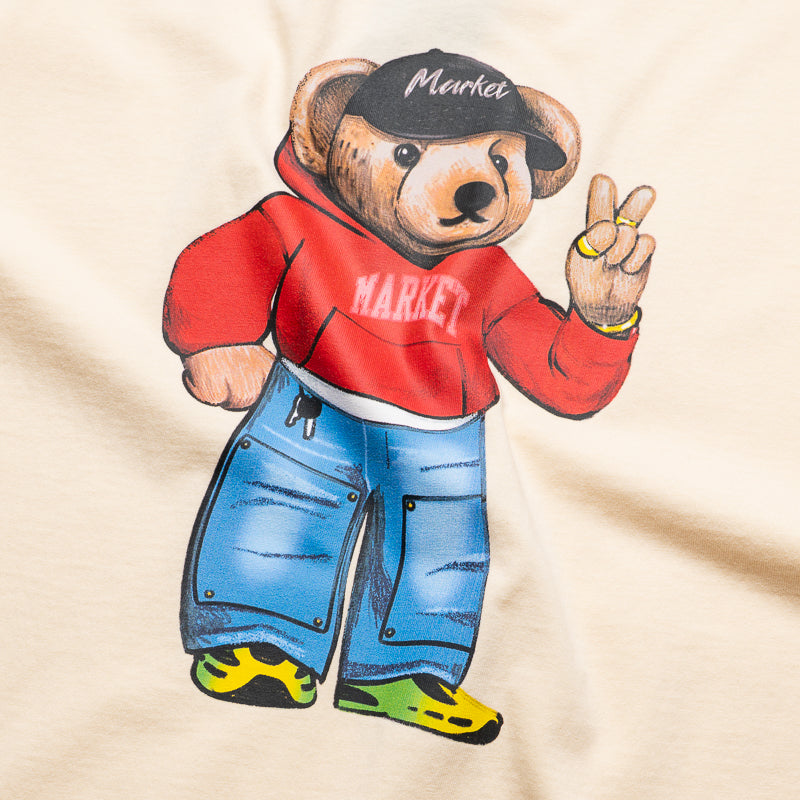 Market Fit Check Bear Graphic T-Shirt - Soft Butter Cream Color for Casual Wear & Street Style