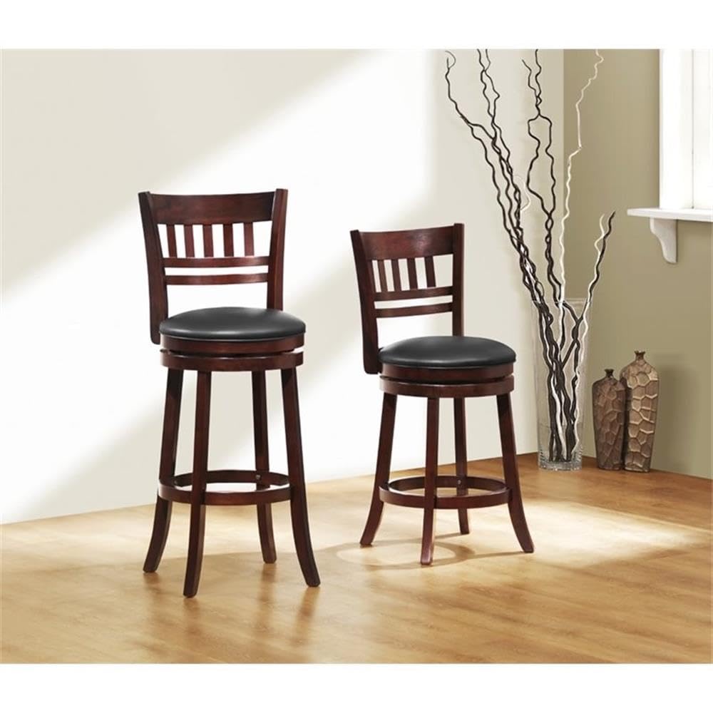 Pemberly Row Dark Cherry Faux Leather Swivel Bar Stool - Modern Counter Height Stool for Kitchen Island, Breakfast Bar & Home Bar Decor
