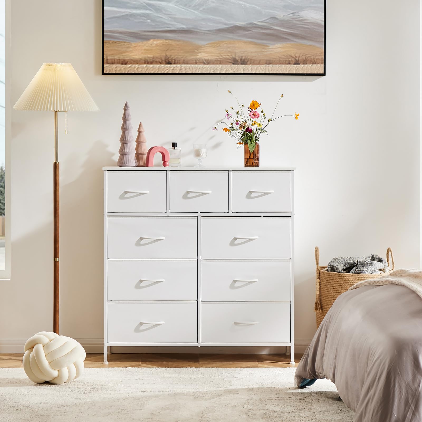 9-Drawer Sweetcrispy Dresser Organizer - Sturdy Steel Frame & Wood Top Storage Chest for Clothes, Bedroom, Living Room, Dorm | Perfect for Small Spaces & Closet Organization