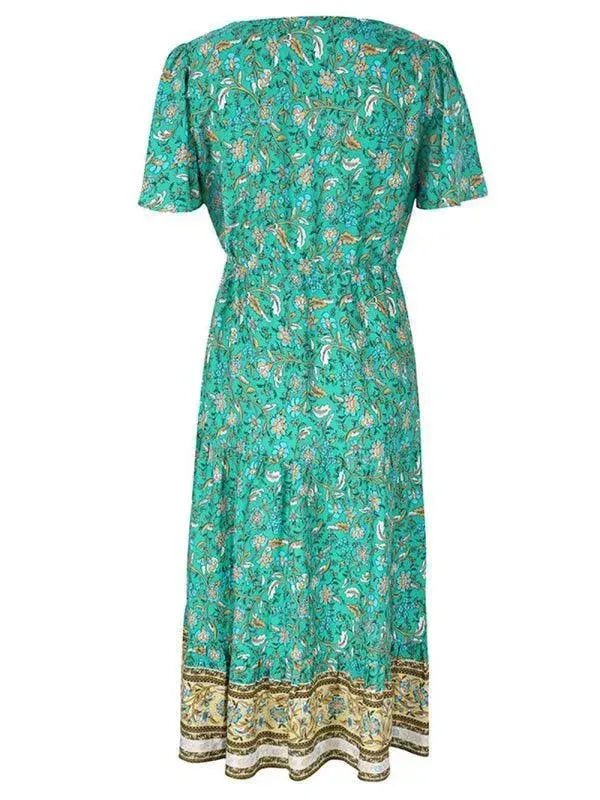Floral V-Neck Maxi Dress for Women - Elegant Summer Day Dress for Beach, Vacation & Casual Outings