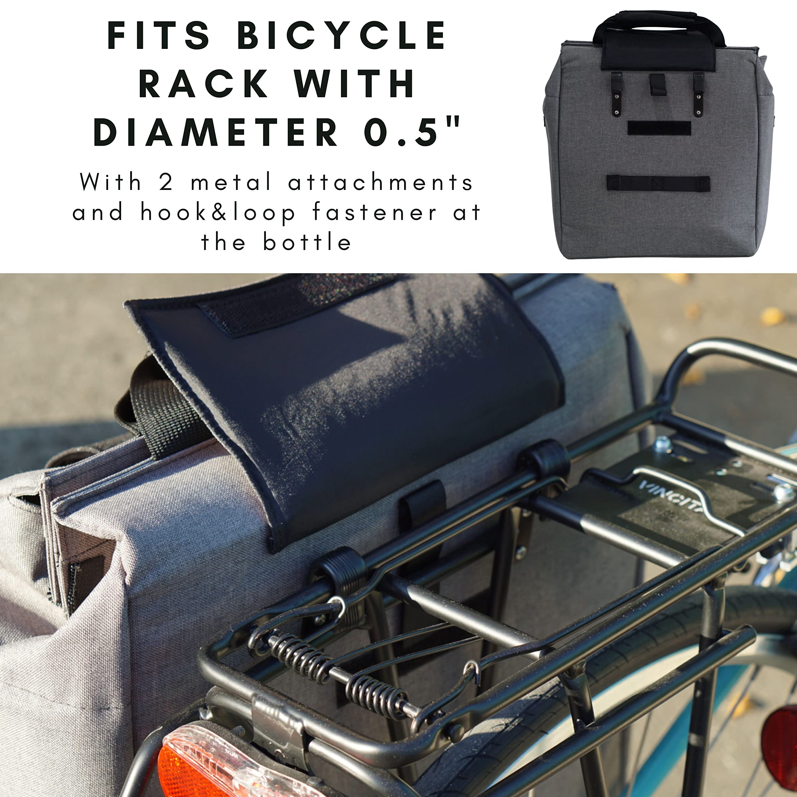 Vincita Jess Insulated Bike Pannier Bag - 24L Large Capacity Cooler Grocery Bag for Urban Commuters | Waterproof, Reflective Safety Spots & Easy-Access Zipper | Perfect for Cycling to Work, Grocery Shopping & Outdoor Picnics