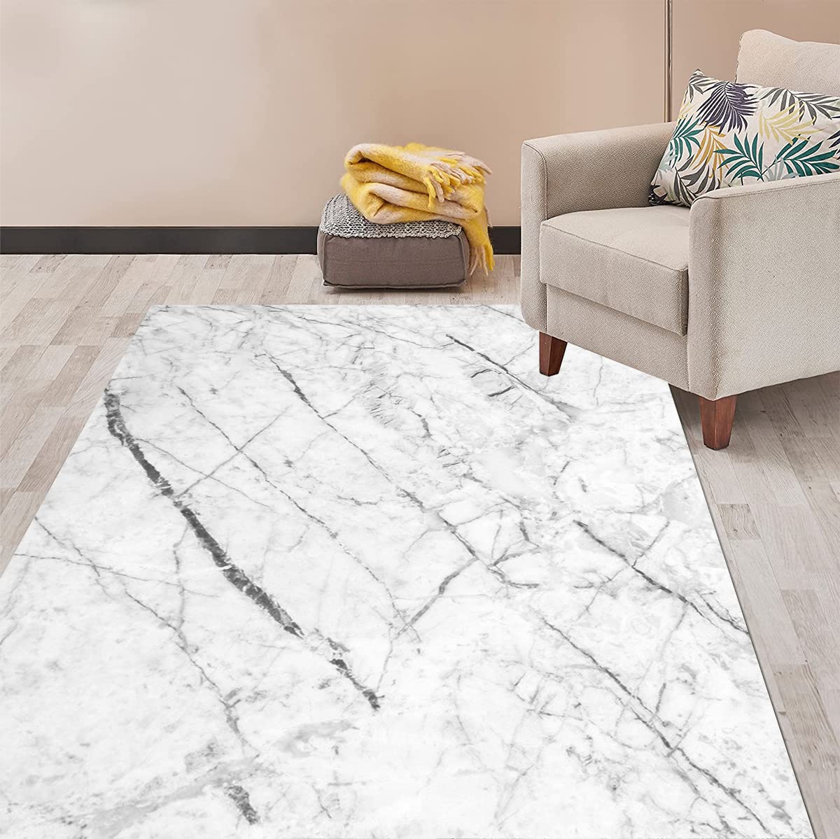Luxury 6x9 Shaggy Soft Area Rug - Rustic Cream Grey Marble Pattern, Non-Shedding & Washable, Art Deco Farmhouse Carpet for Living Room, Dining Room, Bedroom, Kitchen & Laundry | Cozy Home Decor & Floor Protection