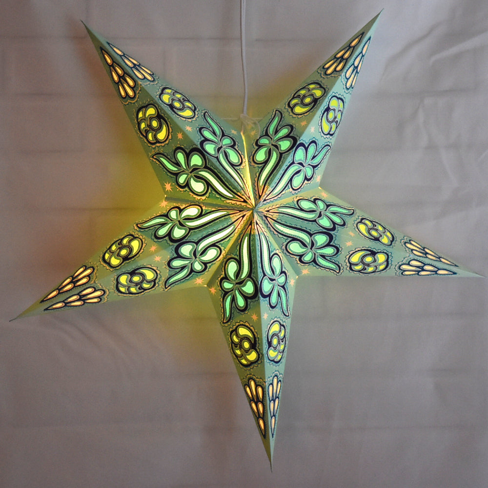 24 Pack Pale Green & Sky Blue Cloud Glitter Paper Star Lanterns - Hanging Party Decorations for Baby Shower, Wedding, Birthday & Home Decoration