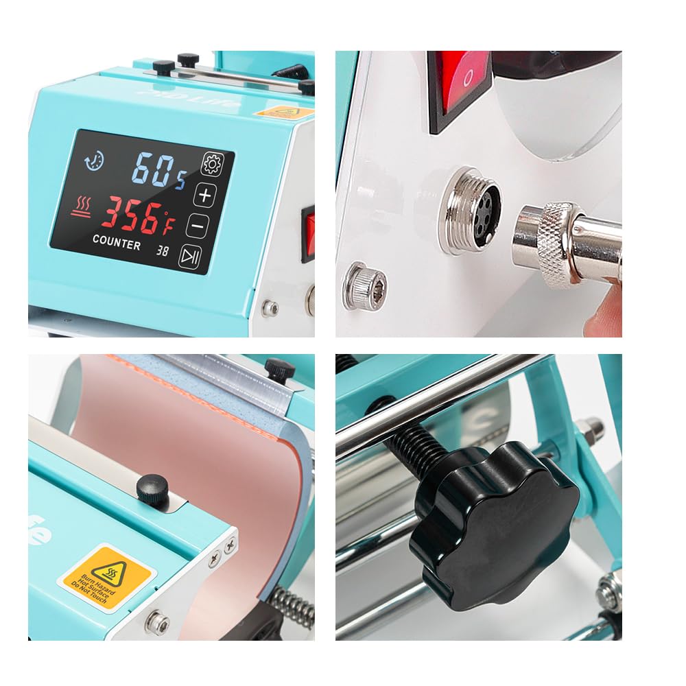 PYD Life 110V Mini Mug Heat Press Machine - Mint Green Tumbler Heat Press with Touch Screen for 11-15oz Sublimation Mugs & 18oz Sublimation Glass - Perfect for DIY Custom Drinkware, Home Business & Personalized Gifts