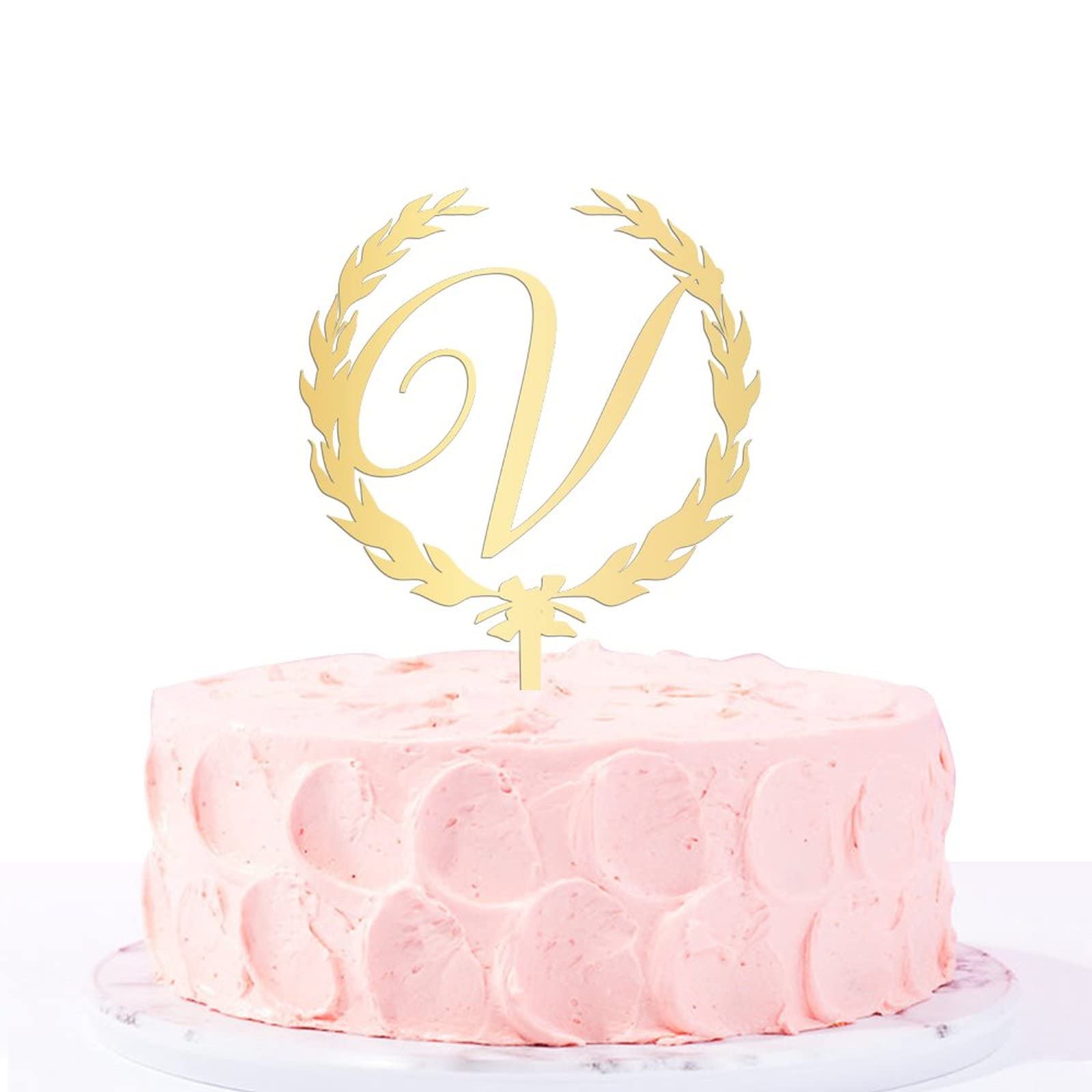 Custom Acrylic Gold Cake Topper with Initial Letter V - Vinisong Personalized Wedding, Anniversary & Birthday Cake Decoration - Perfect for Wreath Cake Decor, Party Supplies & Special Occasions