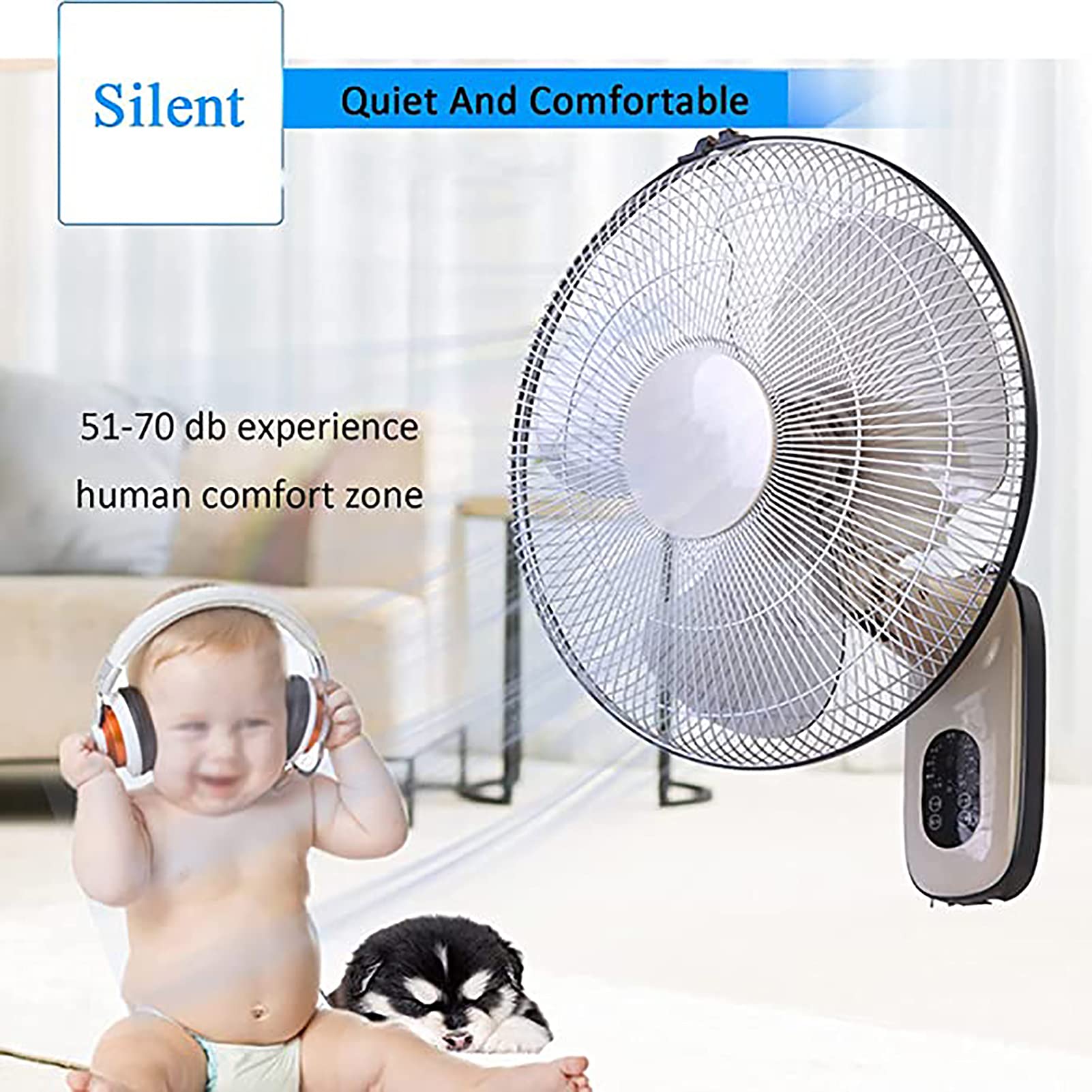 Wall Mounted Fan - Quiet, Adjustable Angle Air Circulator with 3 Speed Settings for Home & Office | Space Saving Cooling Solution for Bedroom, Kitchen, or Workspace (Style 2)