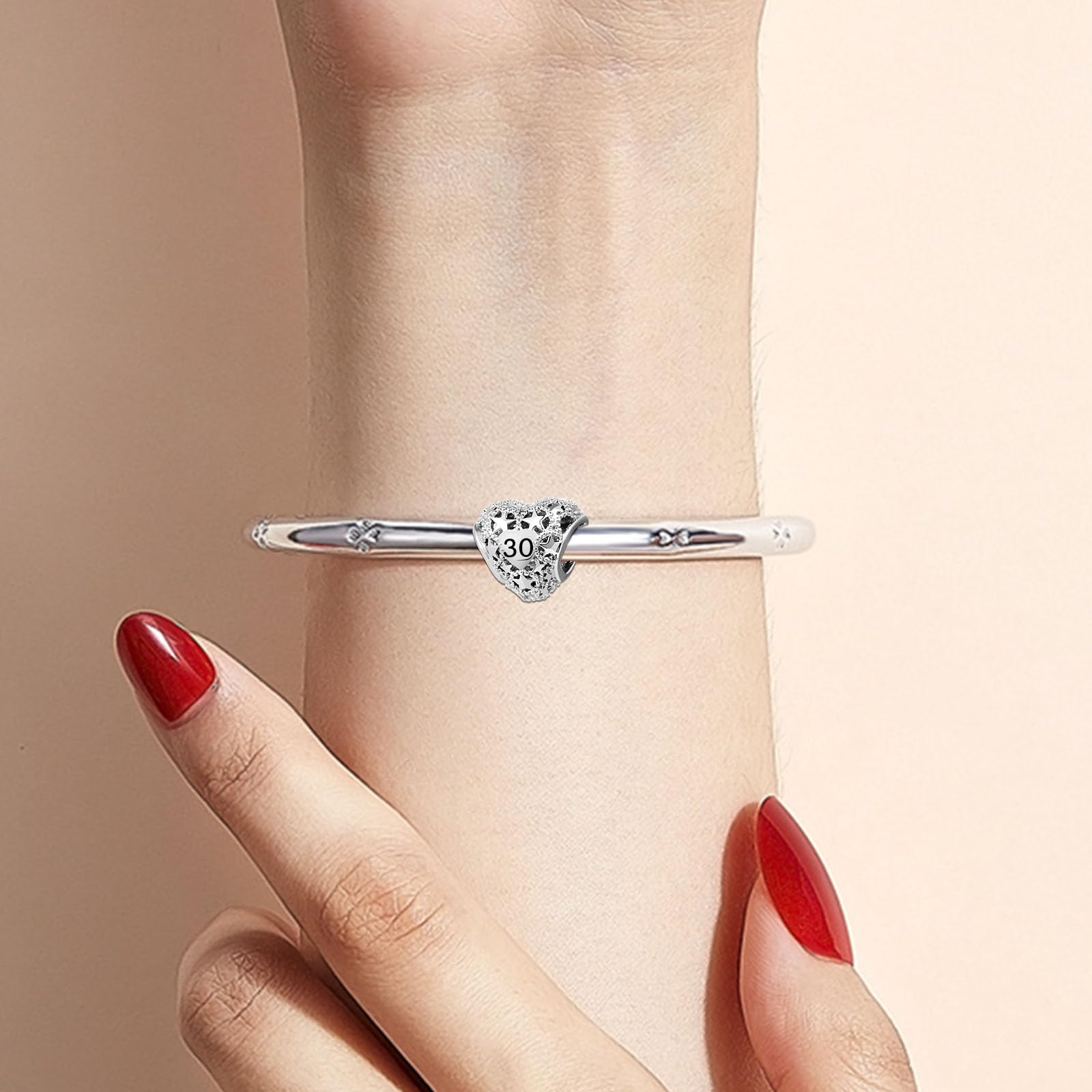 ZakiaHo Heart Charm Beads for Bracelets - 16 18 21 30 40 50 60 Birthday Gifts for Women, Pandora Compatible Jewelry - Perfect for Anniversary, Valentine's Day & Special Occasion Gifts