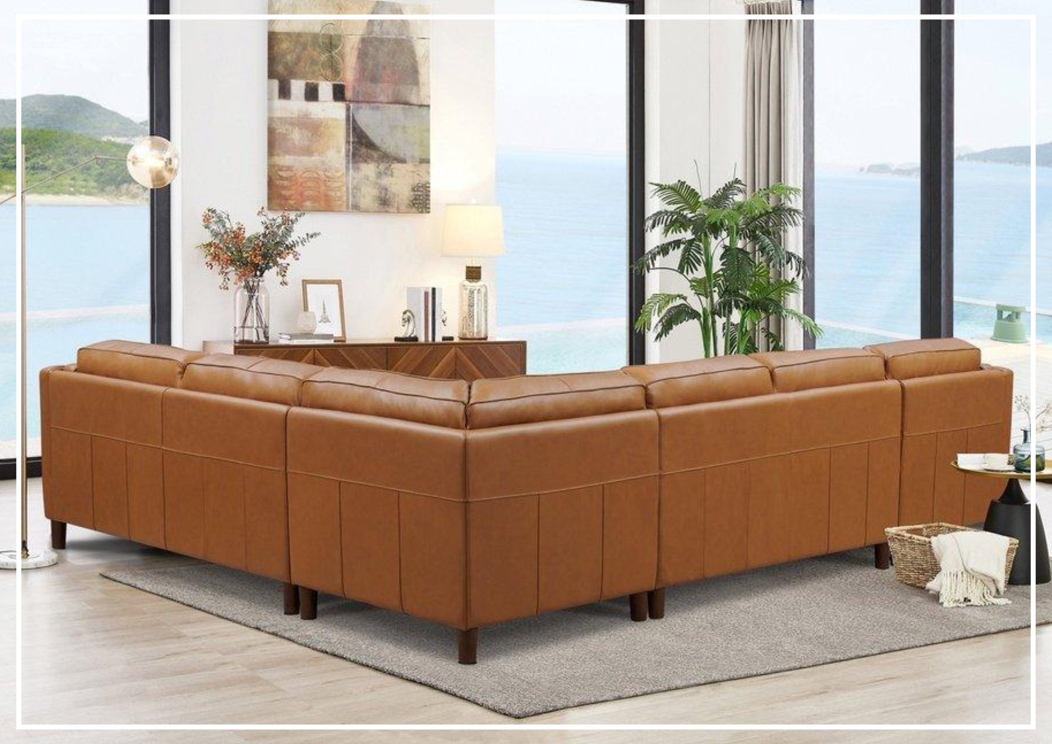 Hydeline Bella L-Shaped Brown Leather Sectional Sofa - Modern Reclining Couch for Living Room, Home Theater & Office - Soft Genuine Leather, Spacious Seating, Stylish Comfort