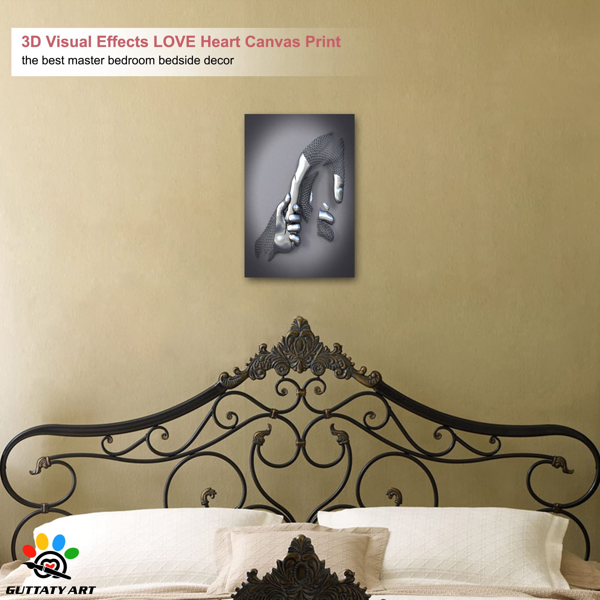 3D Metal Effect Canvas Wall Art - Modern Silver Framed Wall Decor for Living Room & Bedroom - Mother's Day Gift Idea - 12x18 Inches - Perfect for Home, Office & Nursery Décor
