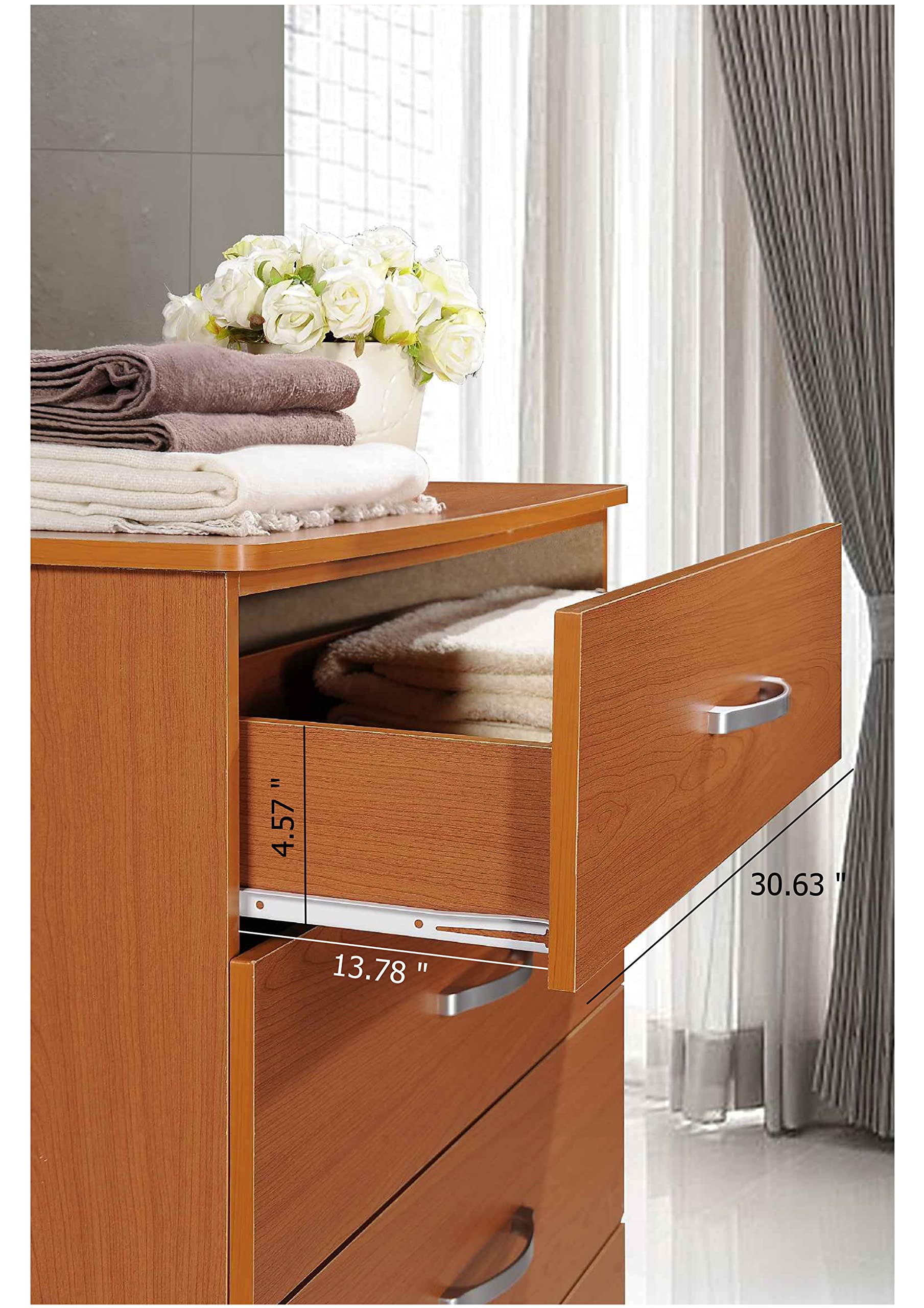 HODEDAH 5-Drawer Wood Dresser - Cherry Finish, 47.8x31.8