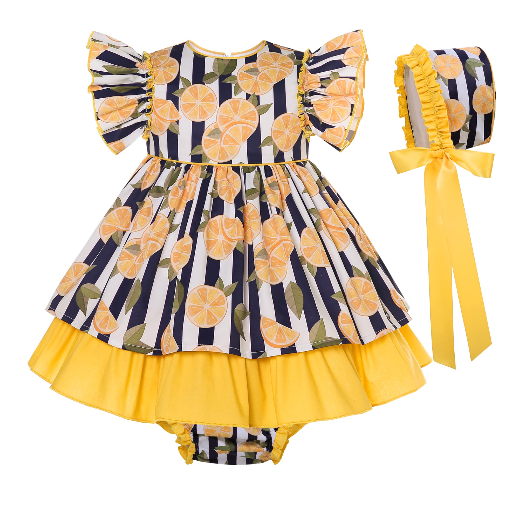Pettigirl Girls Vintage Summer Yellow Ruffle Dress - Casual Outfit for Teens & Toddlers - Cute Big Sister Party Dress for Special Occasions, Birthday, Family Photos & Playdates