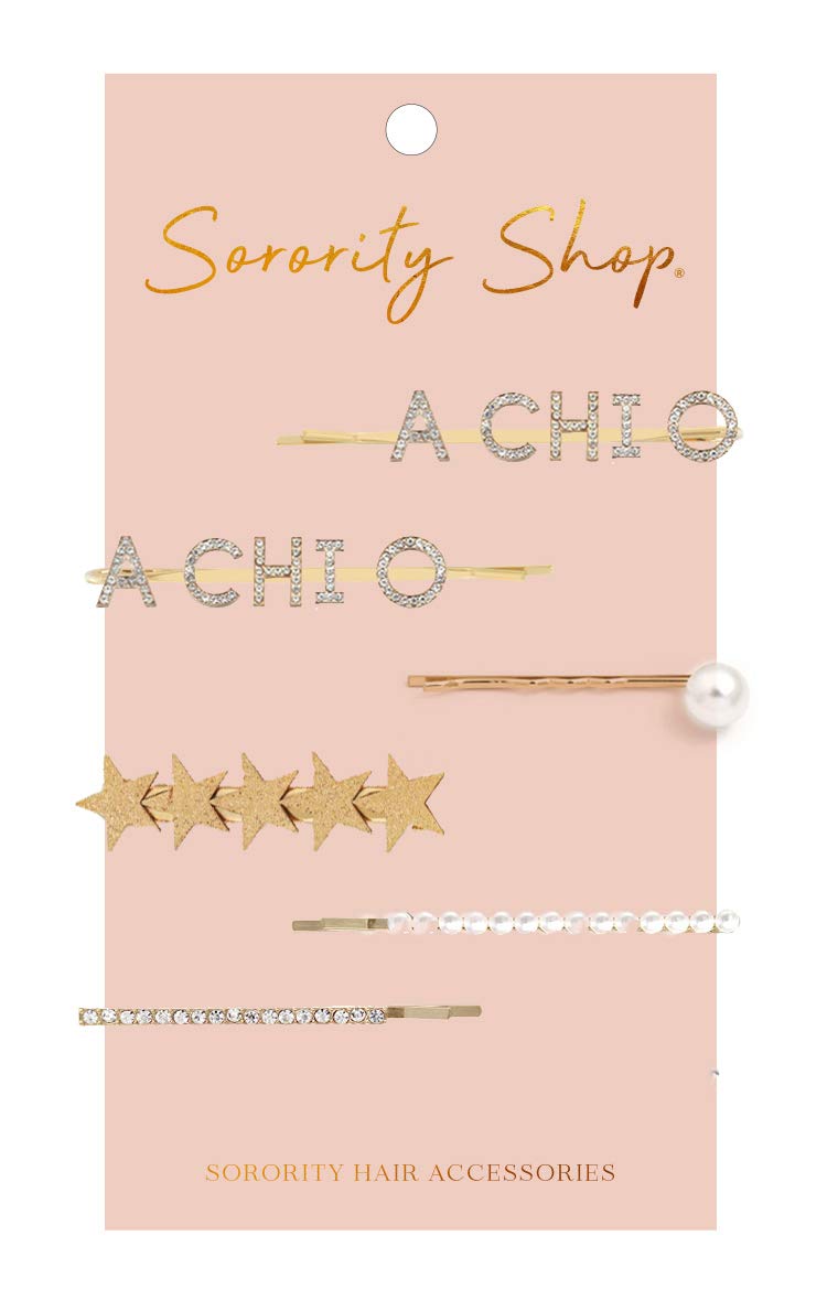 Alpha Chi Omega Sorority Hair Clips Set of 6 - Greek Letter Hair Accessories for Sorority Sisters - Perfect for College Events, Rush Week and Sisterhood Activities