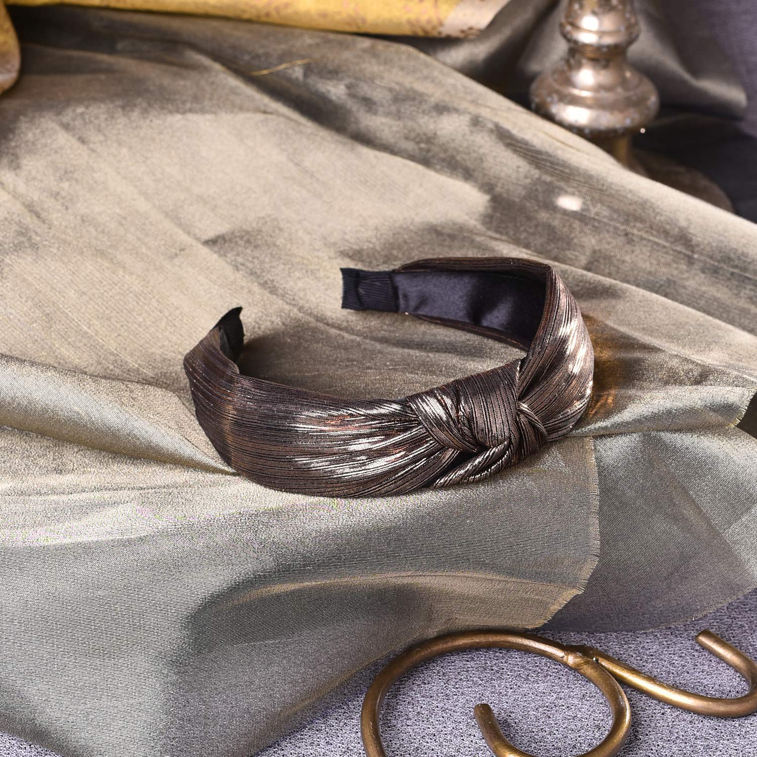 Fashionable Shimmer Brown Fabric Knot Hairband Headband for Women & Girls - Stylish Hair Accessories for Parties, Weddings & Everyday Wear