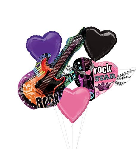 Rock Star Birthday Party Supplies - Rocker Girl Guitar Balloon Bouquet Decorations for Rock & Roll Theme Party, Concert Celebration, Music Lover Gifts & Kids Room Decor
