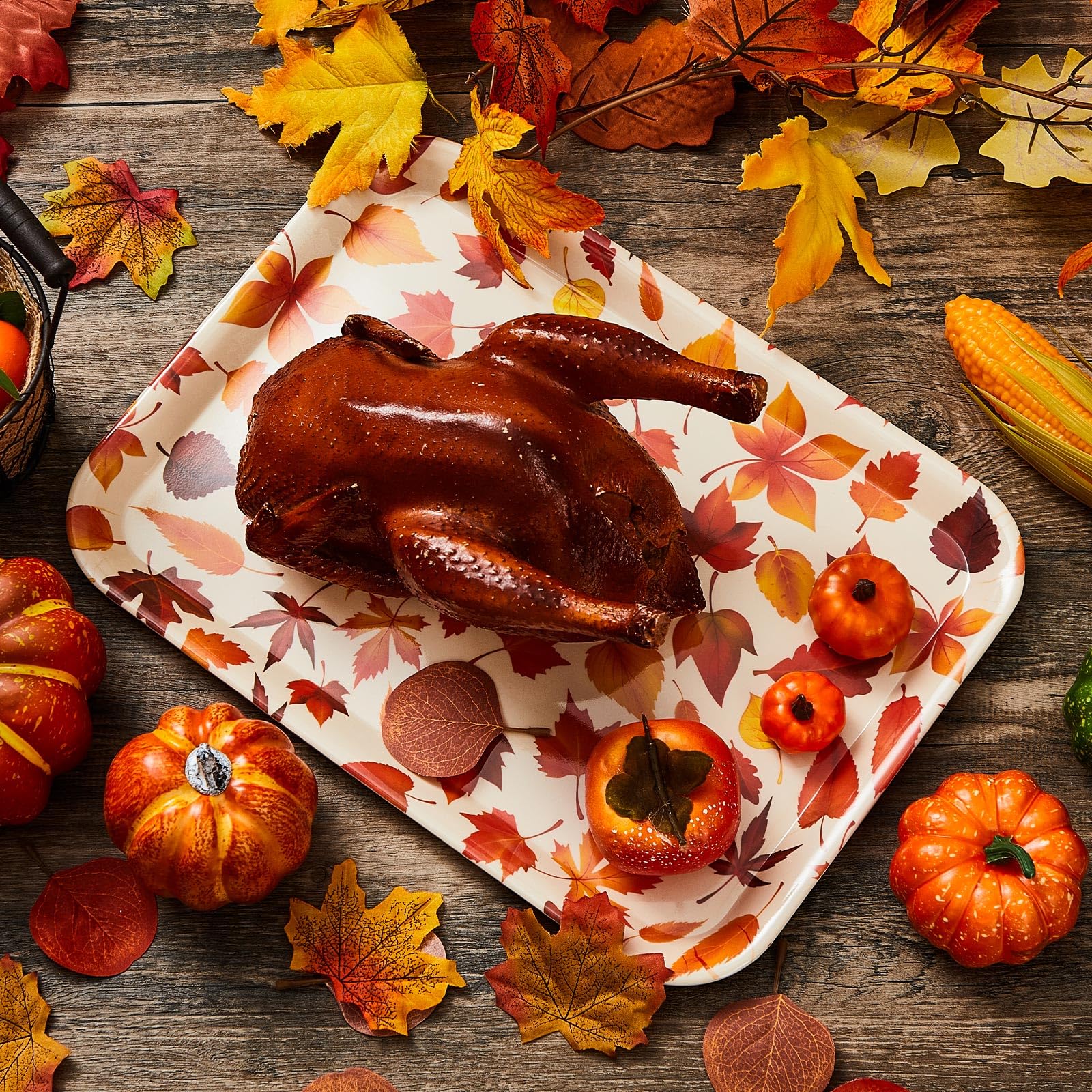 6-Piece 15-Inch Thanksgiving Serving Tray Set - Fall Leaf Design Plates for Snacks, Fruits, Desserts & Candy - Perfect for Thanksgiving Dinner, Autumn Parties & Holiday Gatherings