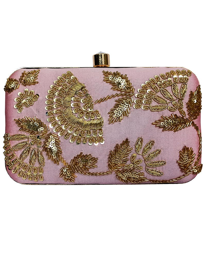 Elegant Baby Pink Designer Embroidery Heavy Clutch Purse for Women | Fashion Evening Bag | Perfect for Weddings, Parties & Special Occasions