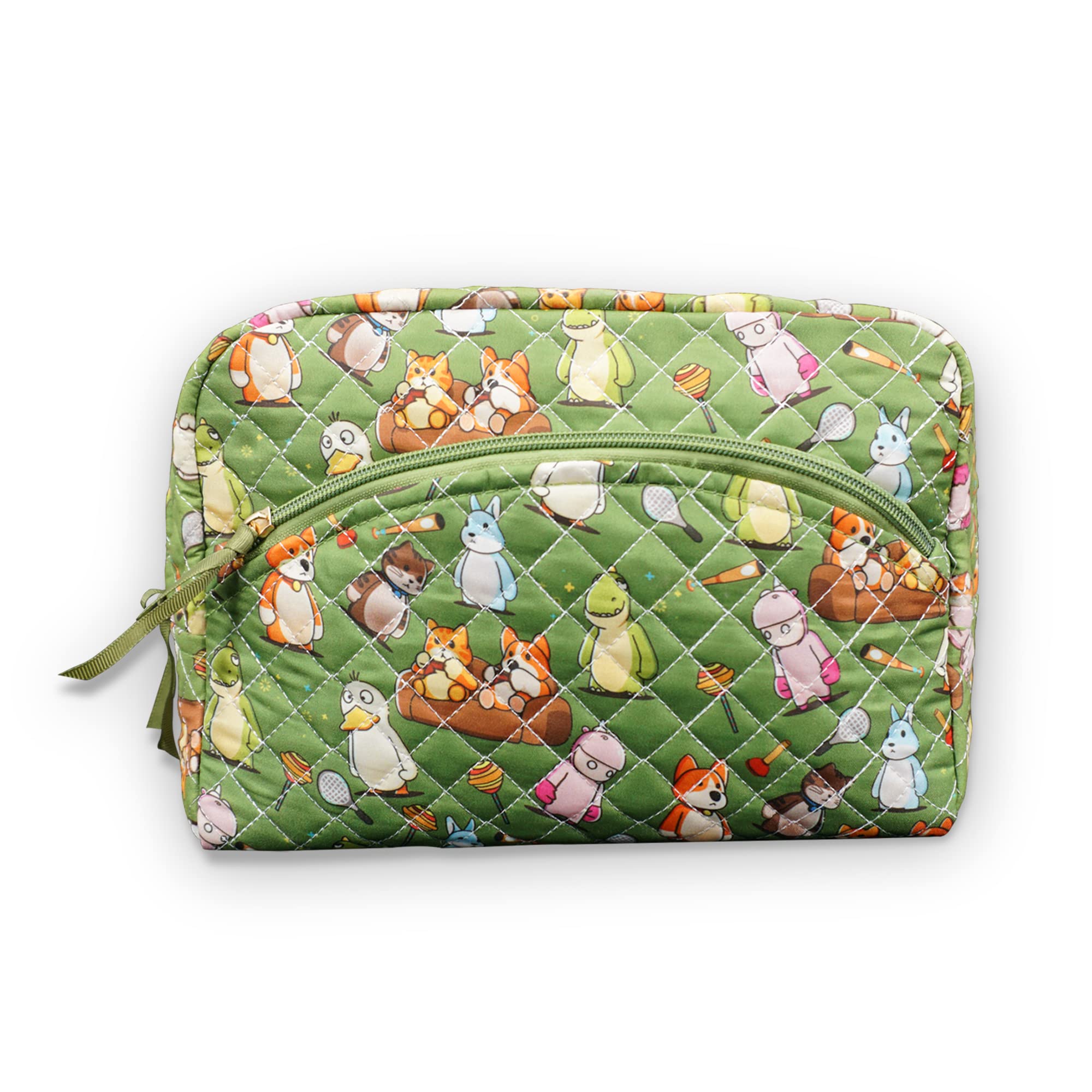 Cute Cartoon Makeup Bag for Women - Large Cotton Cosmetic Organizer with Animal Party Design - Perfect for Travel, Toiletries & Girls' Cosmetic Storage