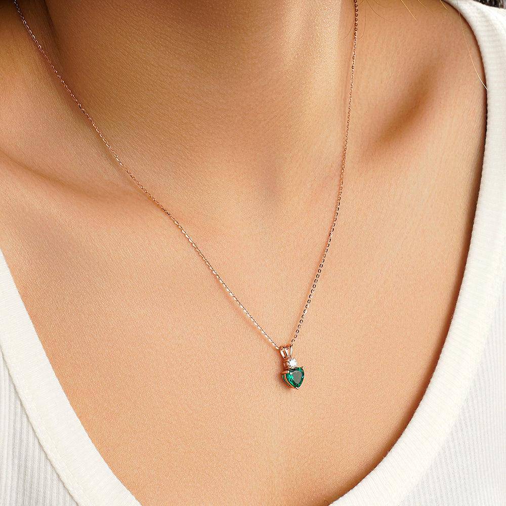 1.8 Carat Heart Emerald Solitaire Pendant with White Sapphire Accents - Elegant Jewelry Gift for Valentine's Day, Anniversary & Special Occasions