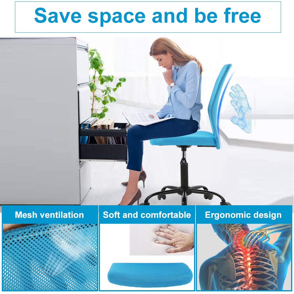 Ergonomic Home Office Chair - Adjustable Height Mid Back Mesh Computer Desk Chair for Students & Professionals, No Armrest Modern Task Swivel Rolling Chair - Blue - Perfect for Small Offices & Study Rooms